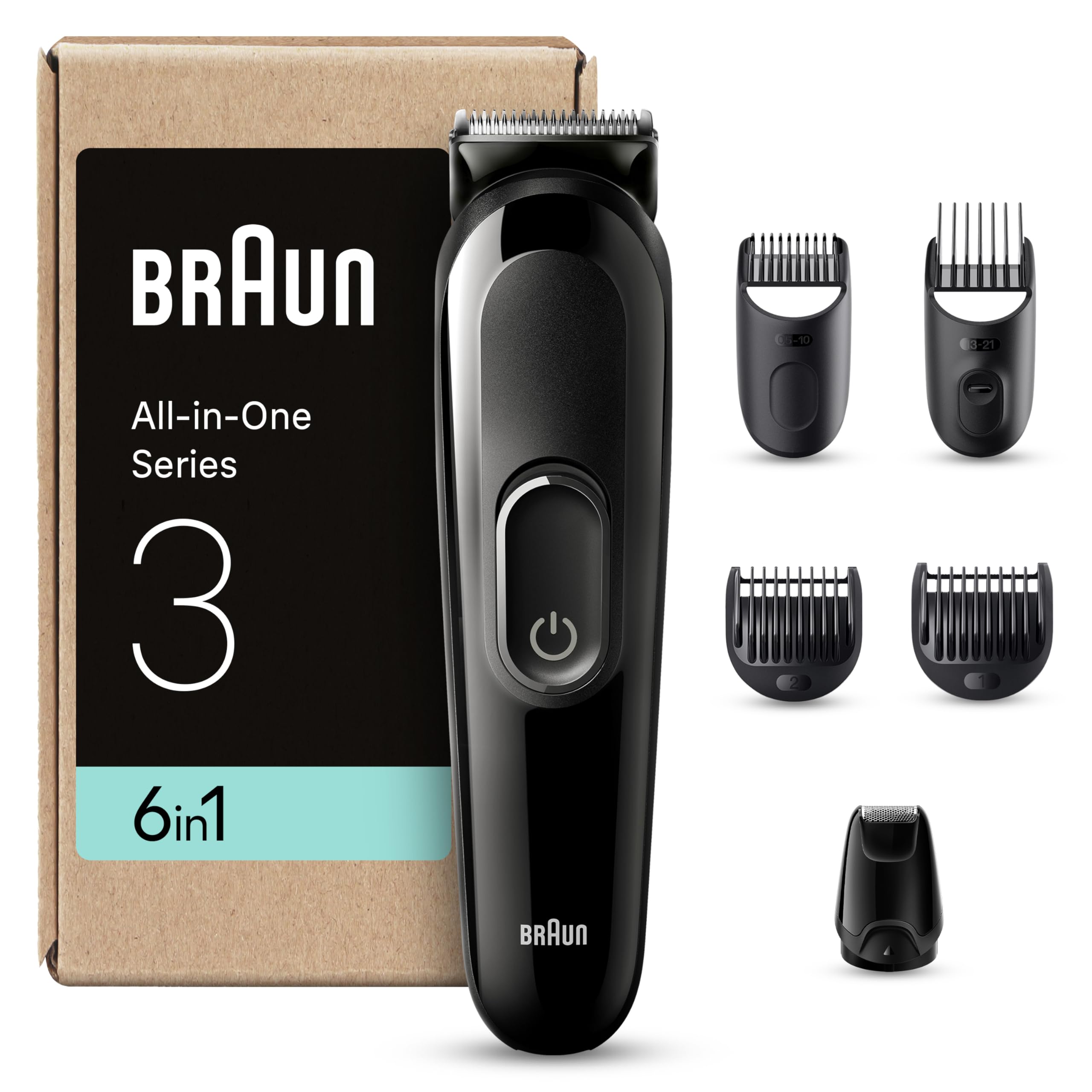 Braun Aparador tudo em um série 3 AIO3545, kit de Styling 8 em 1 para barba e cabelo, 14 comprimentos, máquina de cortar cabelo com 50 min de automonomia, corta-pelos homem, corte fácil e rápido,