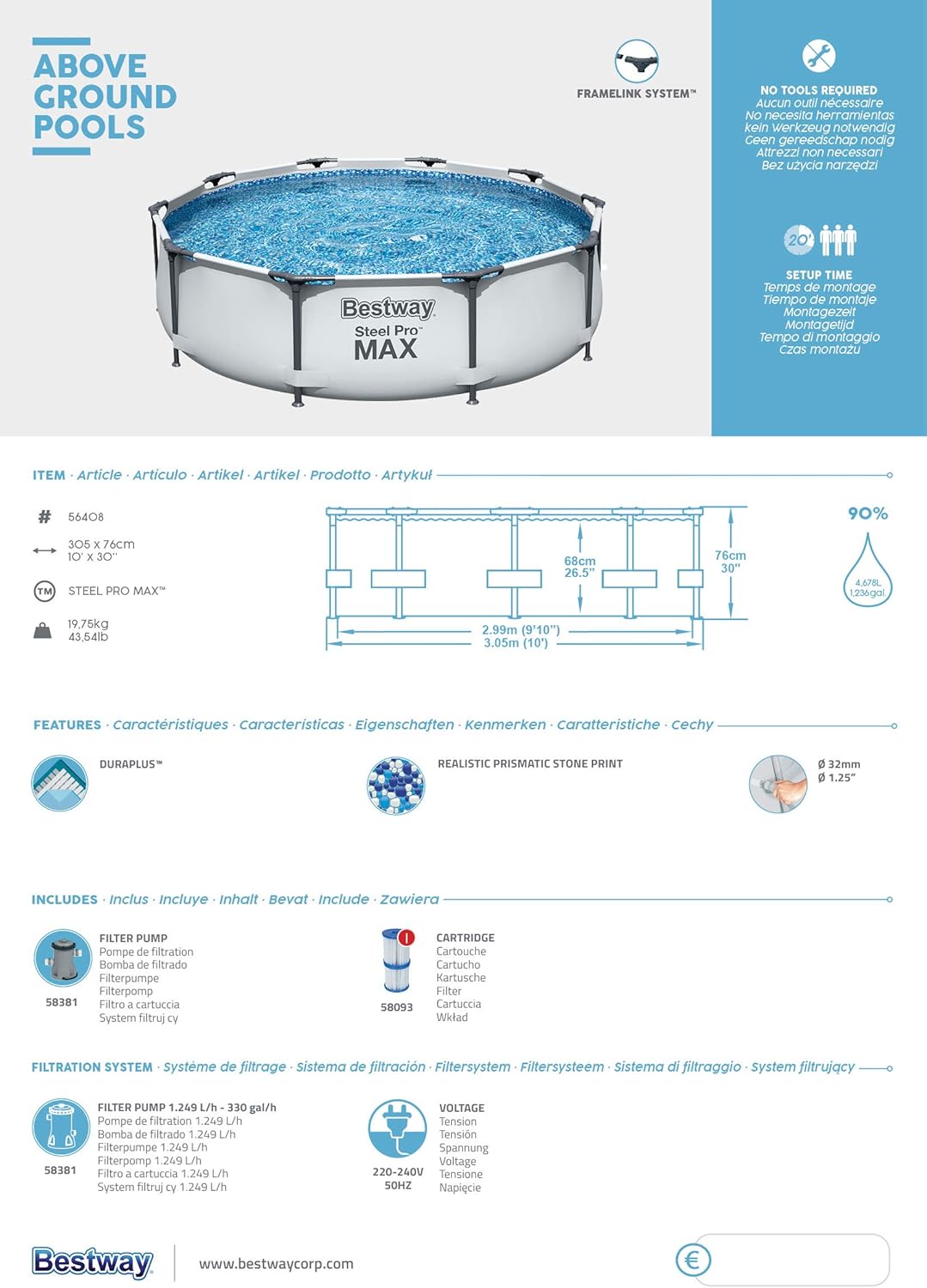 Piscina Pool Frame Ø305x76cm PVC BESTWAY 56408