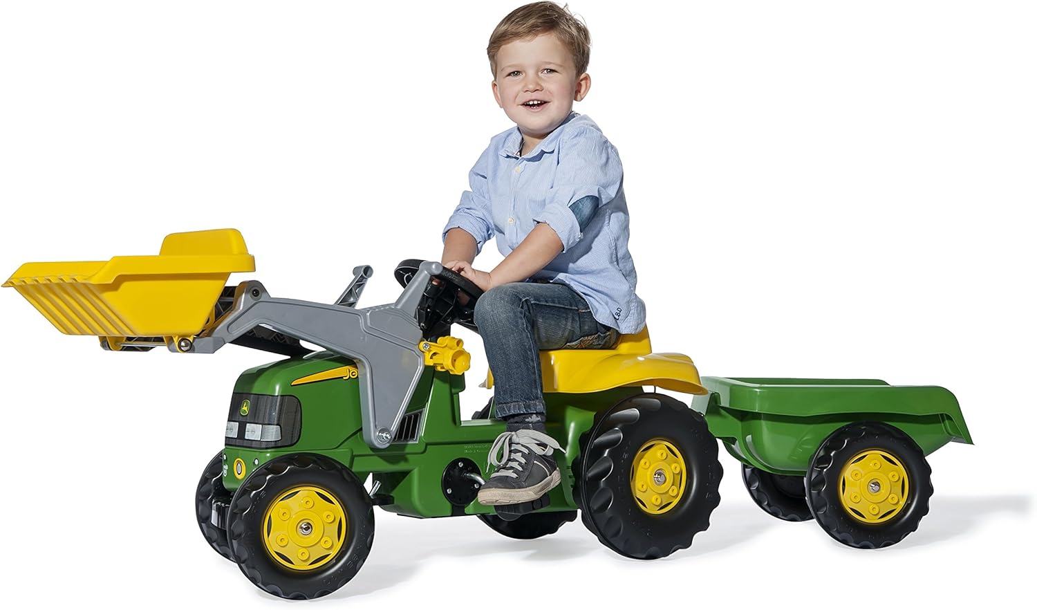 Rolly Toys 012190 - rollyKid John Deere (com reboque, direção da alavanca giratória, idade 2,5 - 5 anos, engate traseiro), verde