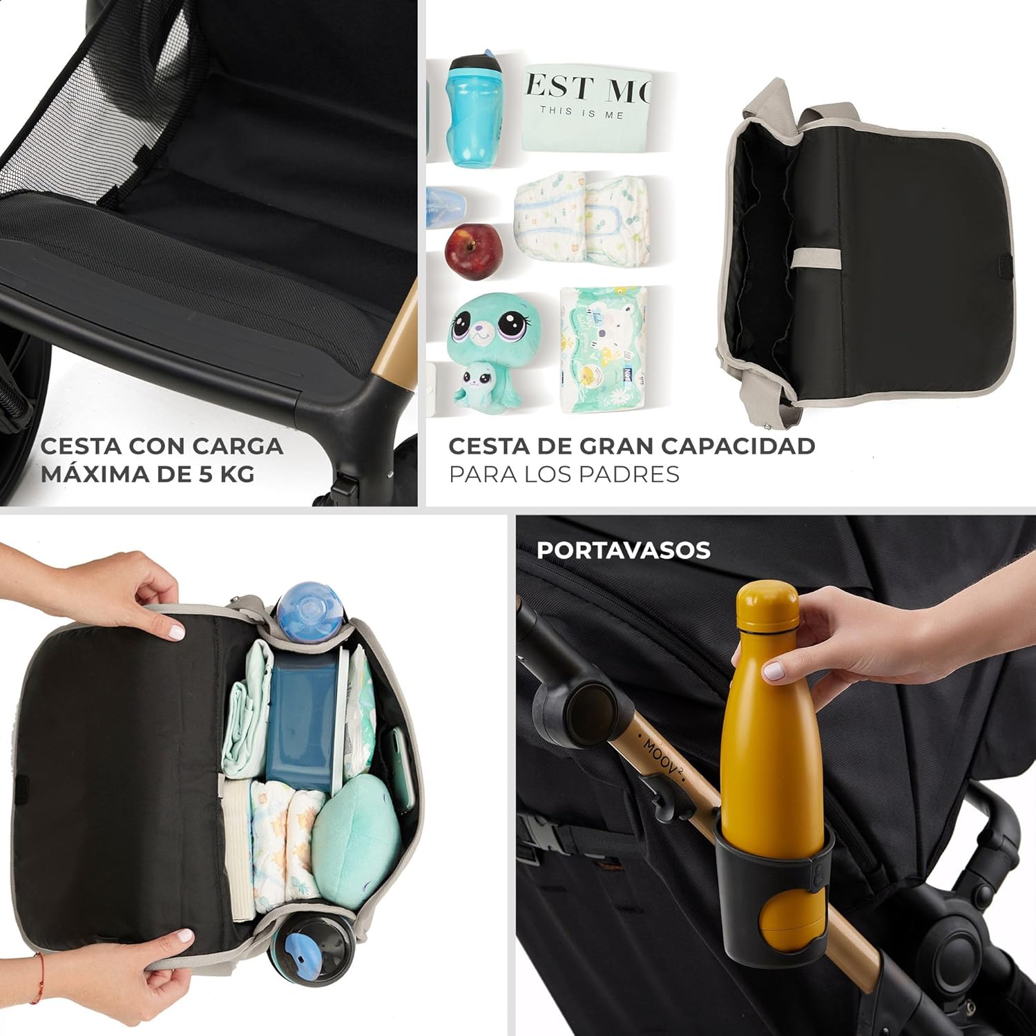 Kinderkraft MOOV2 Carrinho de bebé 3 em 1, EVA, Mink PRO I-Size, sistema de viagem, carrinho para bebé, carrinho de passeio, dobrável, para recém-nascido, desde o nascimento até aos 3 anos, cinzento