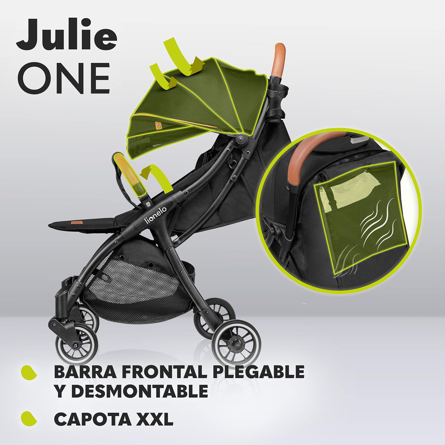 LIONELO Julie One Carrito 51 x 75 x 103 cm Para menores hasta 22kg 0-48M Regulación del respaldo Plegado sencillo Ruedas resistentes con amortizadores Cesta para compras