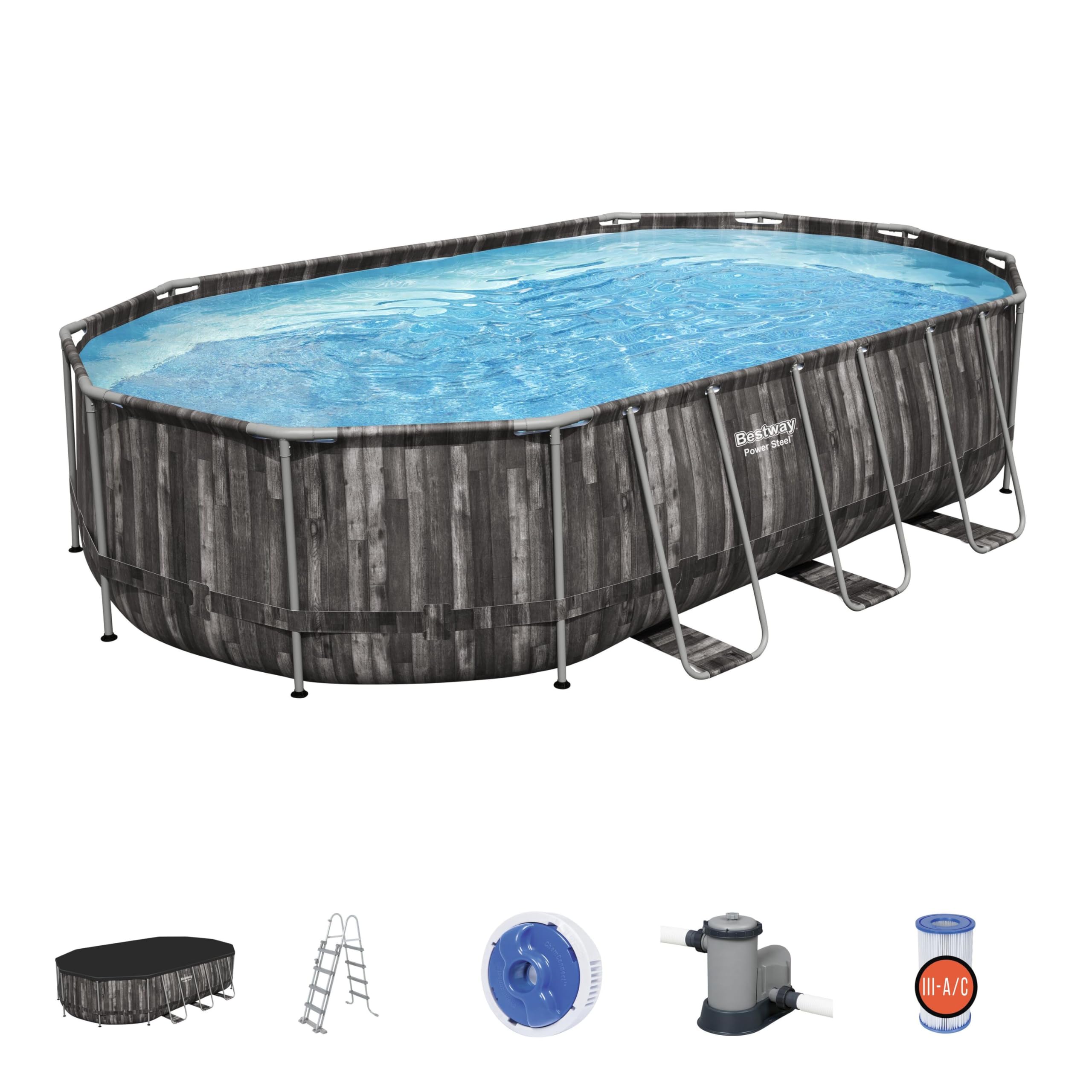 Bestway Piscina elevada de aço elétrico 56448-3 de 488 x 305 x 107 cm