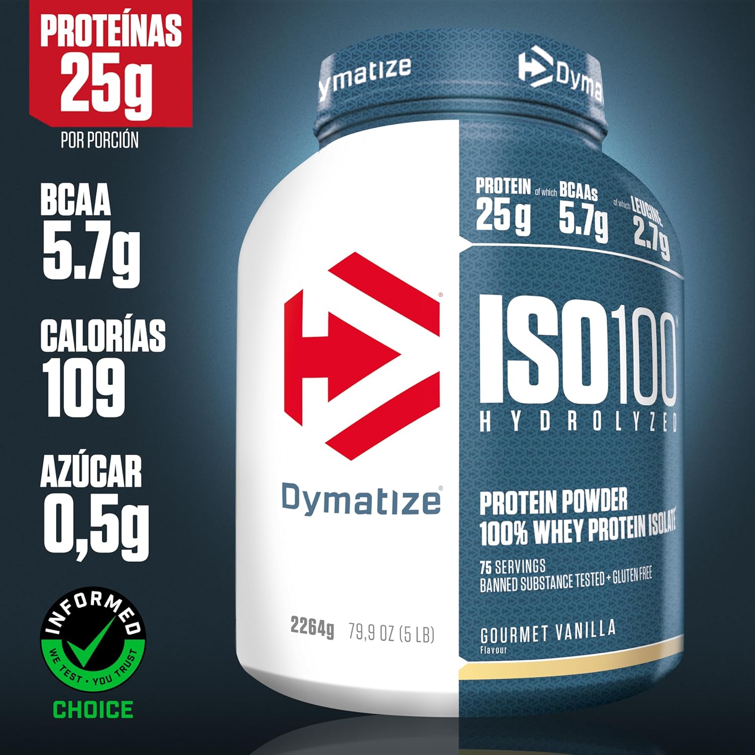 Dymatize ISO 100 Hydrolyzed Gourmet Vanilla 2264 g - Hidrolizado de proteção de soro Whey isolado em pó