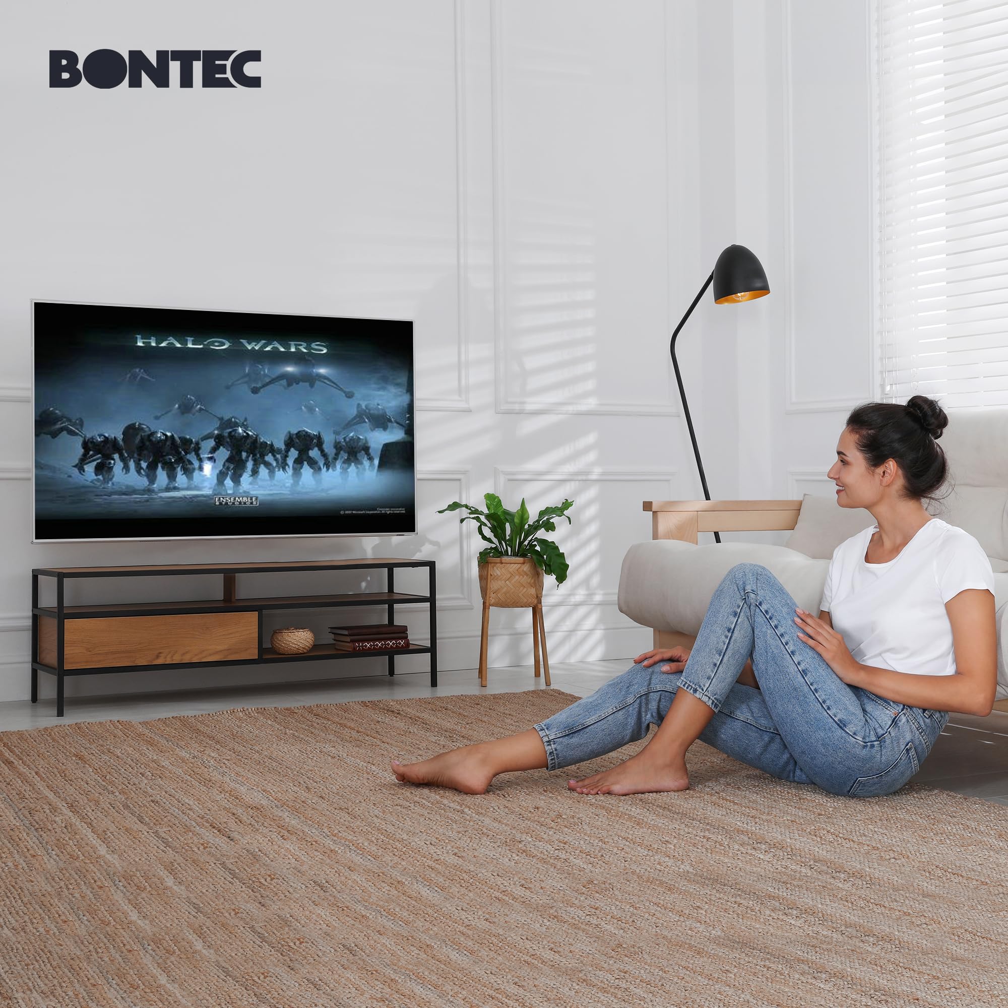 BONTEC Suporte de parede para TV para ecrãs planos e curvos de 23-70 polegadas, suporte de parede para TV inclinável e giratório, com braço duplo de movimento completo, MAX VESA 400x400mm