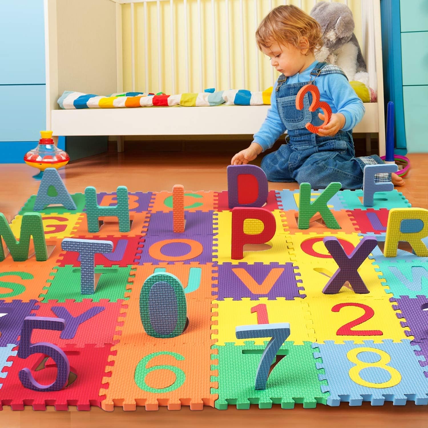 Star Ibaby Tapete puzzle bebé 36 peças - 195 x 195 cm - Espuma XPE ecológica - não tóxica - modelo de letras/números.