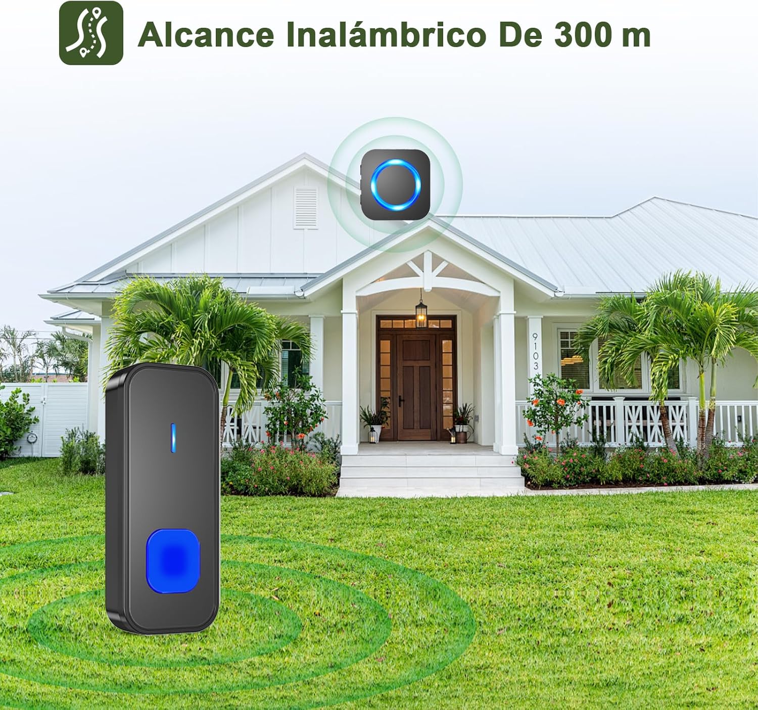 SURFOU Campainha sem fios exterior impermeável, kit Doorbell porta para casa 400 m de alcance Doorbell com 55 melodias, 5 níveis de volume, indicador LED, fácil instalação para casa, preto