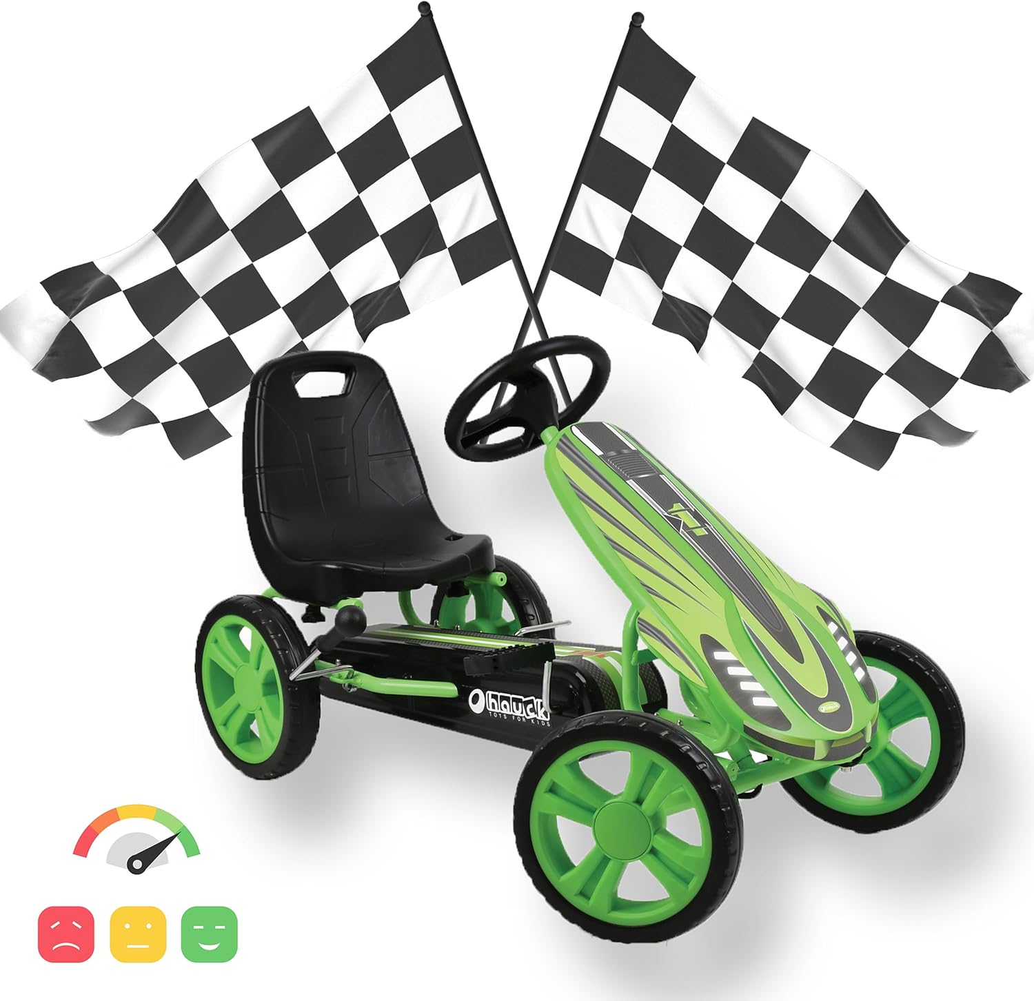 hauck Speedster Kart Pedais para crianças, Go Kart de 4 anos a 50 kg, travão de mão, assento ajustável em 3 posições, moldura de aço