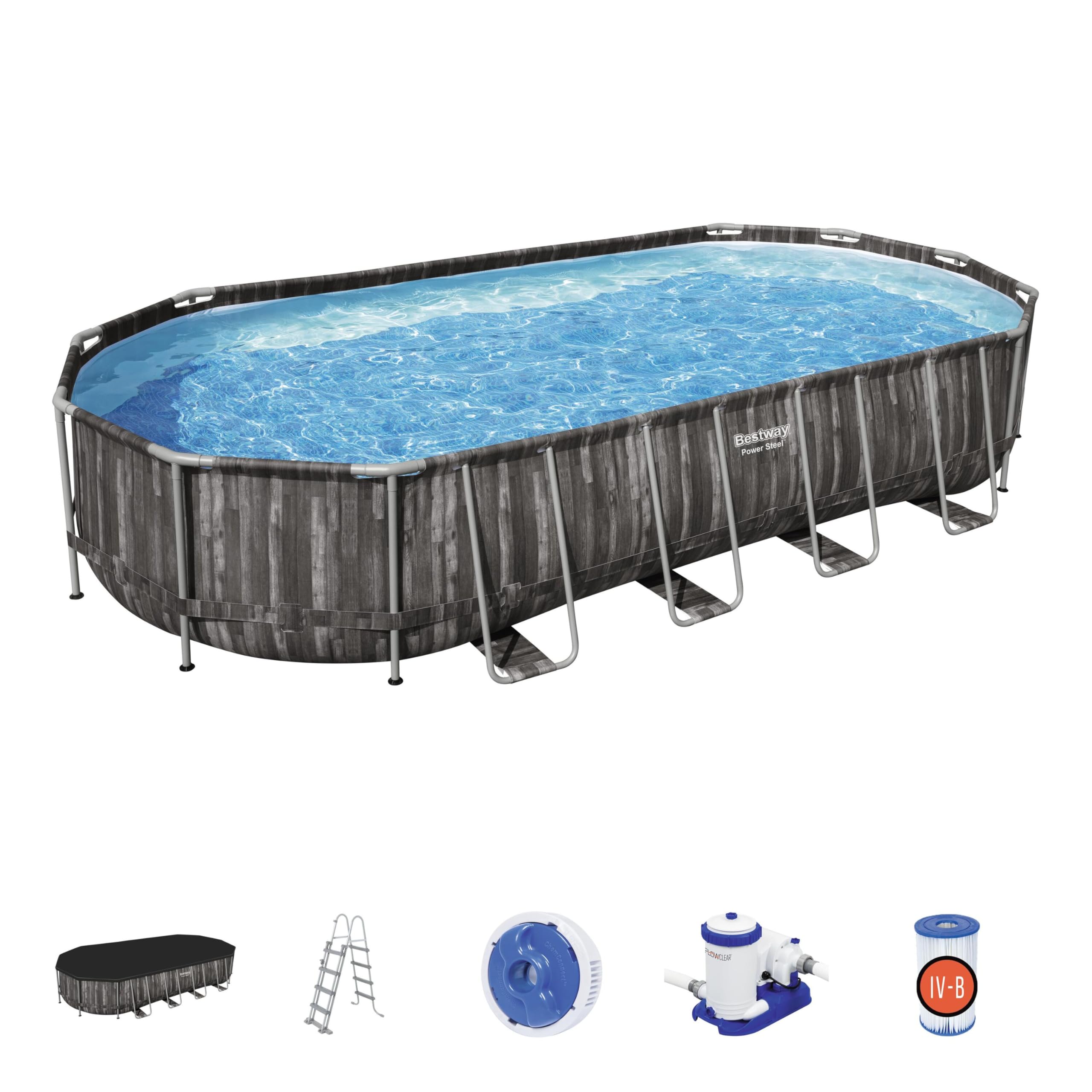 Bestway Piscina elevada de aço elétrico 56448-3 de 488 x 305 x 107 cm
