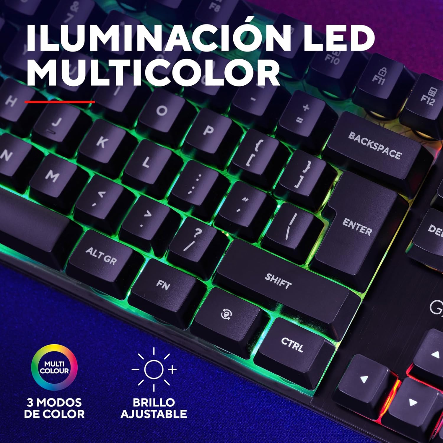 Teclado retroiluminado Trust Gaming GXT 835 Azor, layout QWERTY espanhol, iluminação LED, teclado gaming com fios para Windows, Mac, PC, computador, portátil – preto