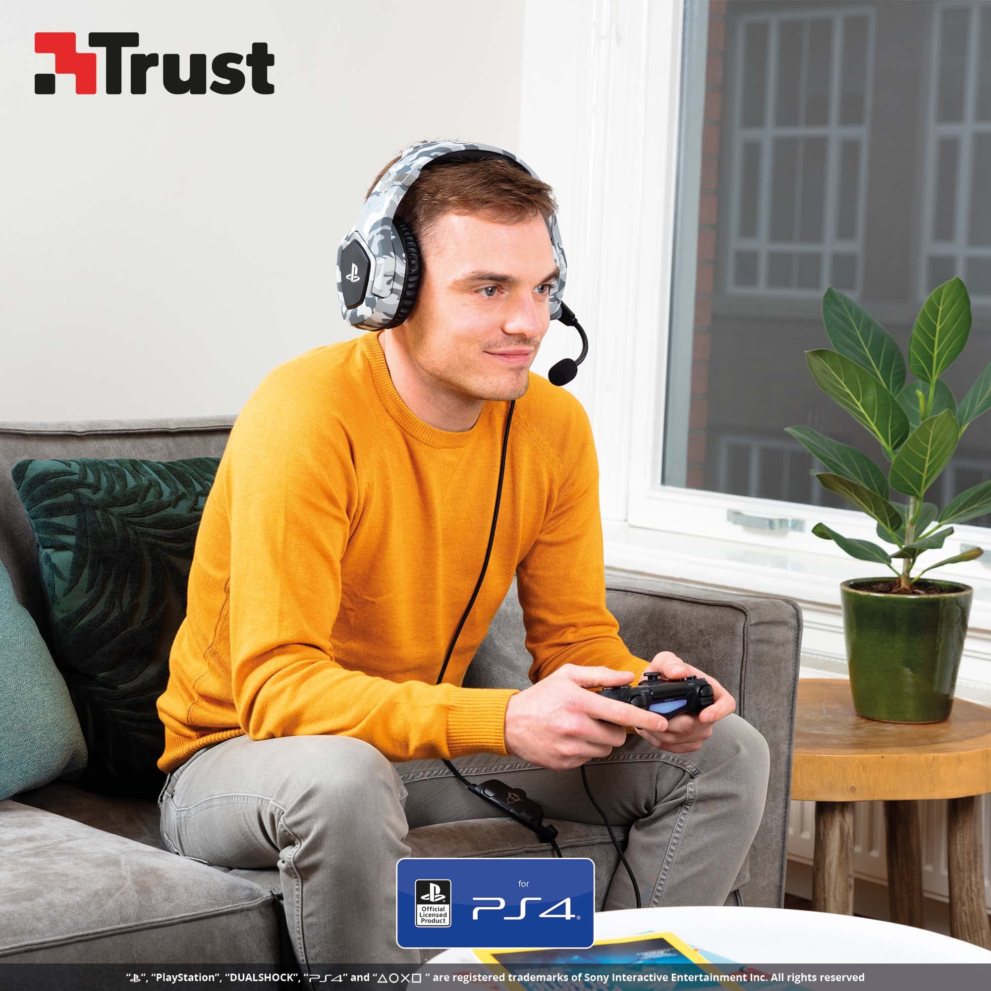 Auscultadores Trust Gaming para PS4 e PS5 GXT 488 Force, headset oficial licenciado para PlayStation, microfone dobrável, colunas ativas de 50 mm, cabo de nylon entrançado de 1,2 m, preto