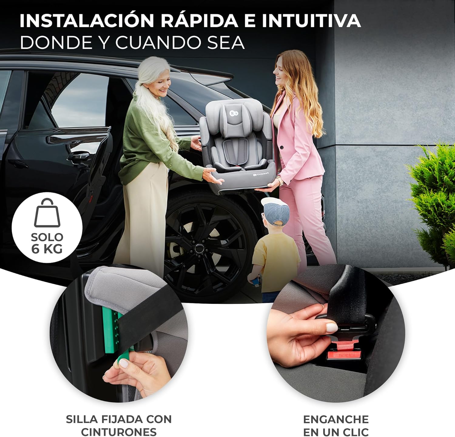 Kinderkraft COMFORT UP I-SIZE 76-150 cm, Silla de coche bebé, Silla coche para niños, Sillade, Cinturón, regula en 11 niveles, Grupo 1/2/3, 15 meses - 12 años, 9-36 kg, Negro