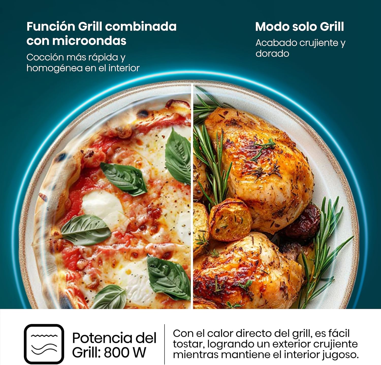 Hisense H20MOBP1G, micro-ondas com brilho de 20 l, 700 W de potência, 800 W Grill, revestimento cerâmico, vidro premium, 5 níveis, limpeza fácil, temporizador de cozedura, preto