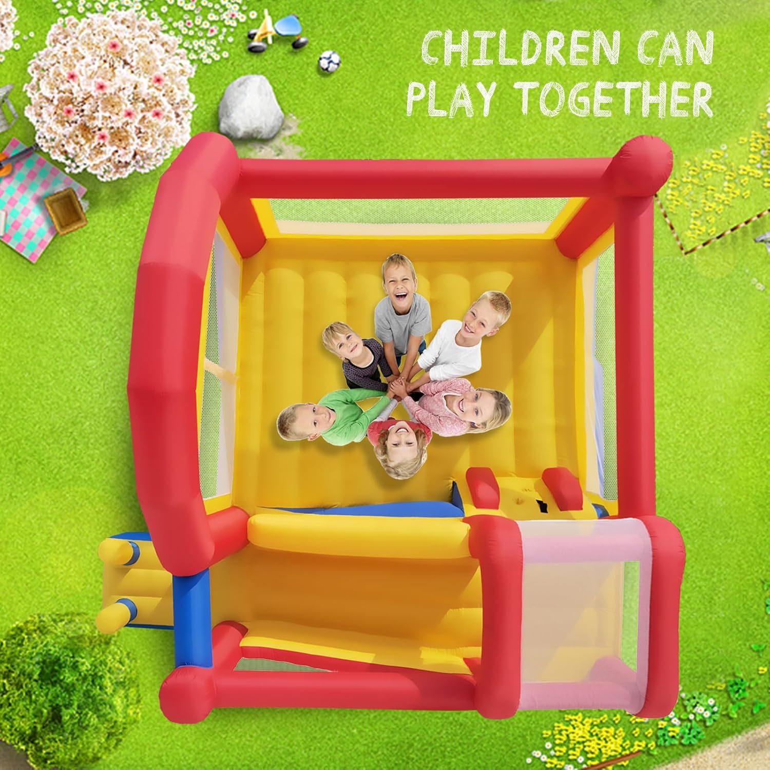 Ballsea Castillo Inflable XXL - Gran Castillo Hinchable con trampolín, tobogán y Pared de Escalada (sin soplador)
