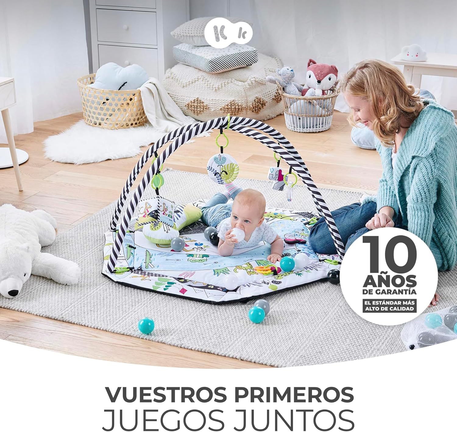 kk Kinderkraft SMARTPLAY Ginásio para bebé, tapete para crianças, tapete de bebé, 7 brinquedos, 20 bolas, 2 arcos, com acessórios, para bebé, multifuncional, piscina seca, multicolorido