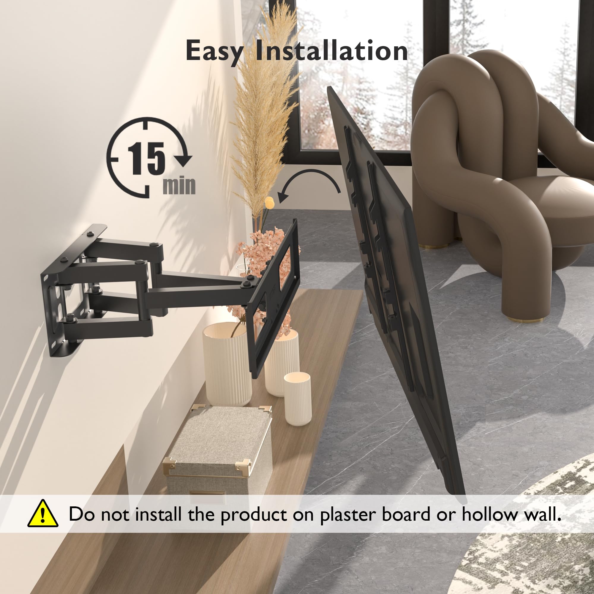 BONTEC Suporte de parede para TV para ecrãs planos e curvos de 23-70 polegadas, suporte de parede para TV inclinável e giratório, com braço duplo de movimento completo, MAX VESA 400x400mm