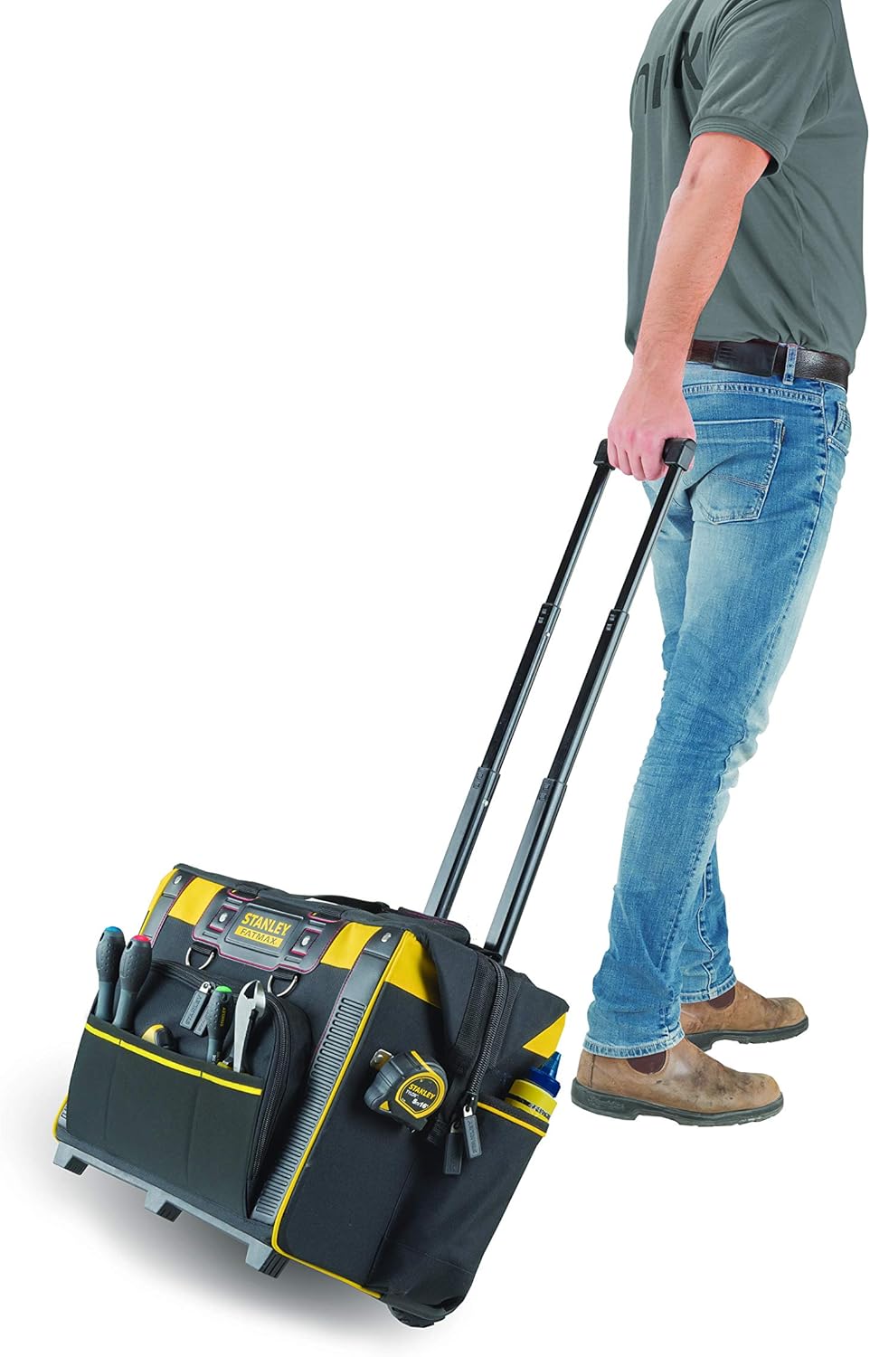 STANLEY FATMAX Mala rígida com rodas, organização ideal para ferramentas, pega telescópica resistente, rodas para transporte fácil, medidas 50 x 36 x 41 cm, FMST1-80148