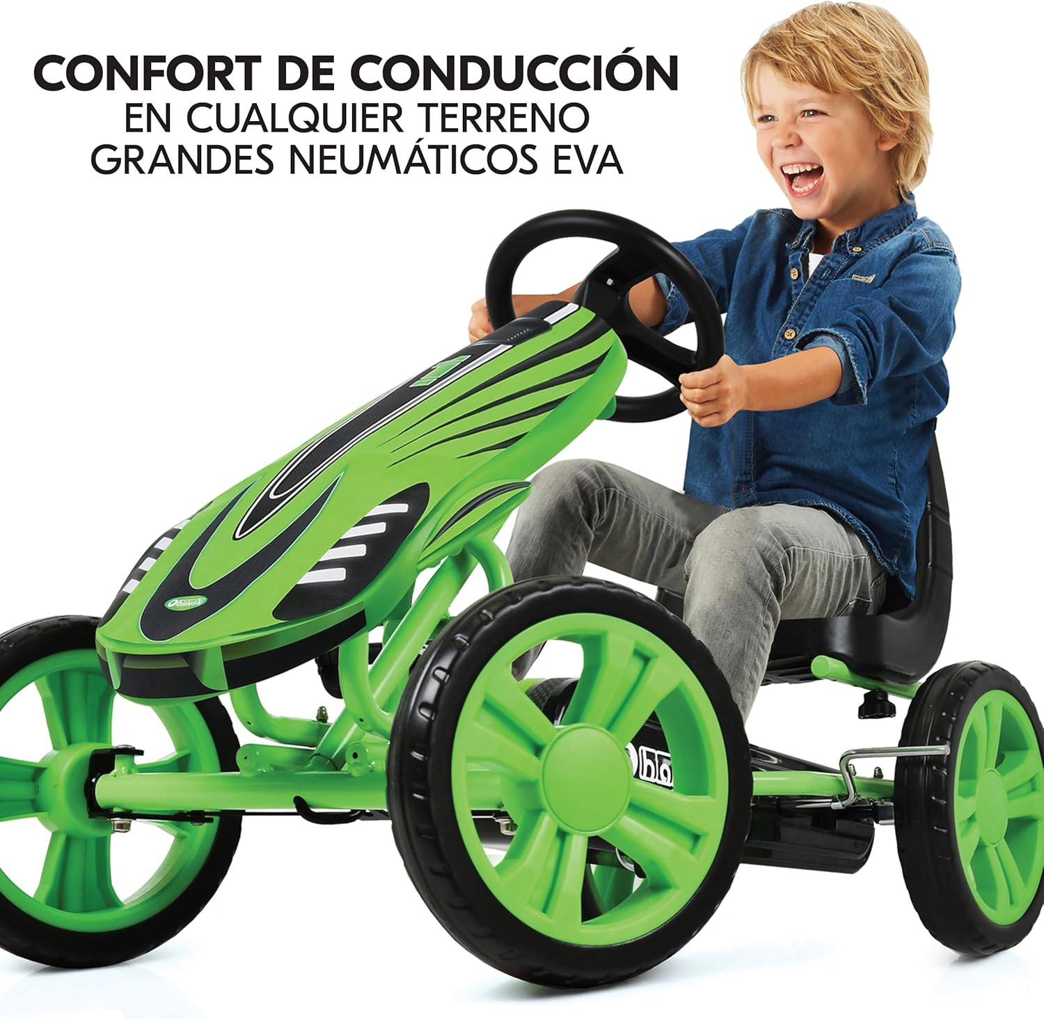 hauck Speedster Kart Pedais para crianças, Go Kart de 4 anos a 50 kg, travão de mão, assento ajustável em 3 posições, moldura de aço