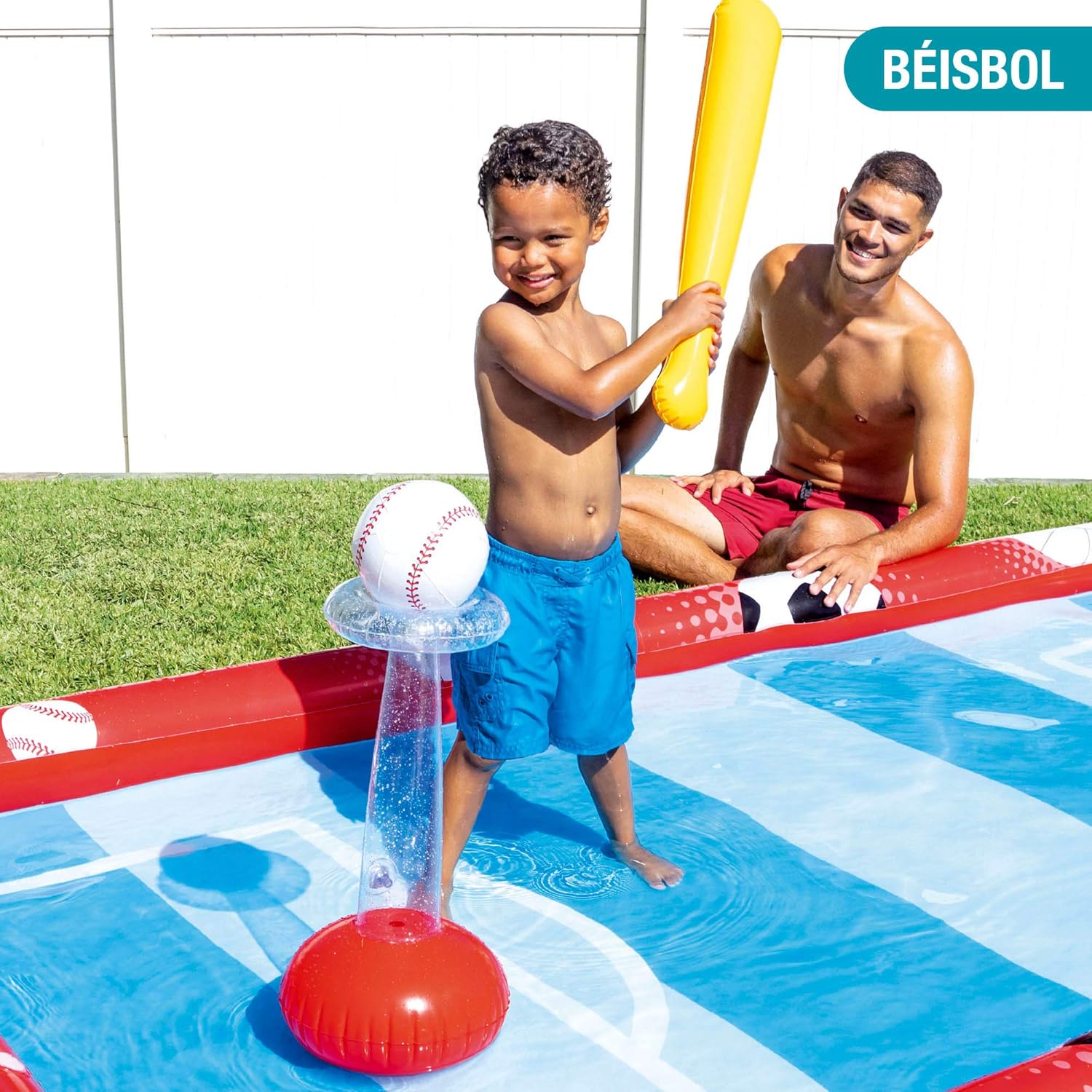 Intex 57147NP - Centro de jogos aquáticos insuflável INTEX, para crianças, medidas 325 x 267 x 102 cm, 470 litros, voleibol, futebol, basquetebol e beisebol, a partir dos 3 anos