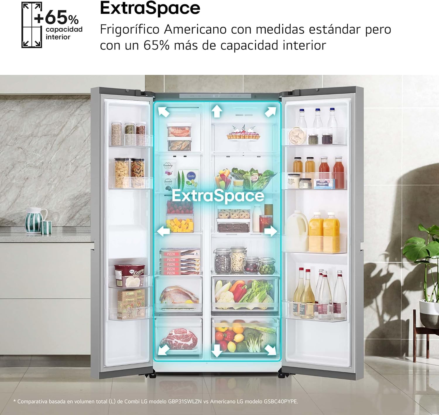 LG GSBC40PYPE Frigorífico Side by Side, série 400, Linear Cooling, multi AirFlow, classificação E, 641 l, Inox anti-impressões