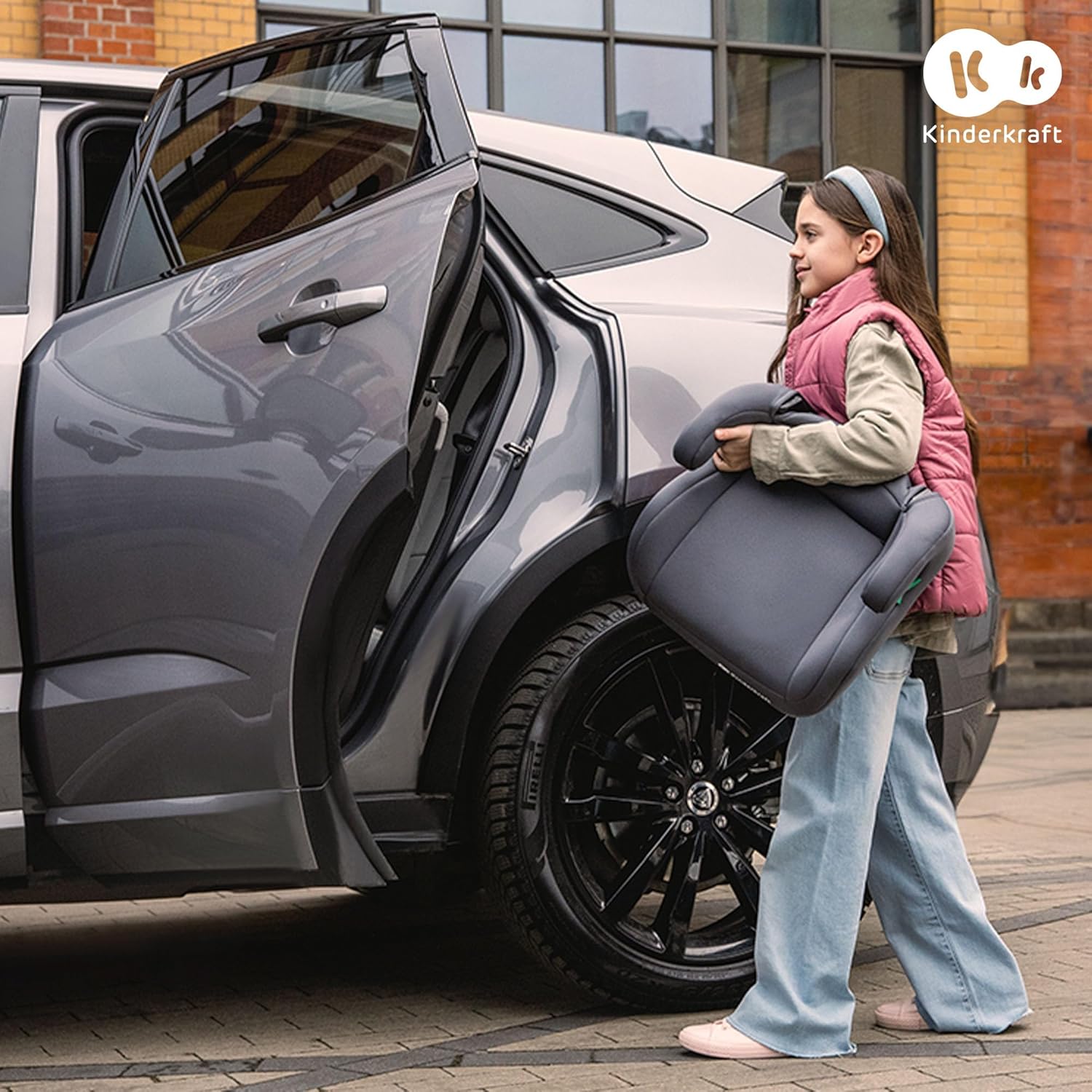 Kinderkraft I-SPARK Cadeira de carro, i-Size, para bebé, grupo 2/3 100-150 cm, de 3,5 a 12 anos, de 15 a 36 kg, leve (4,5 kg), cinto de segurança de 3 pontos, proteção lateral, rosa