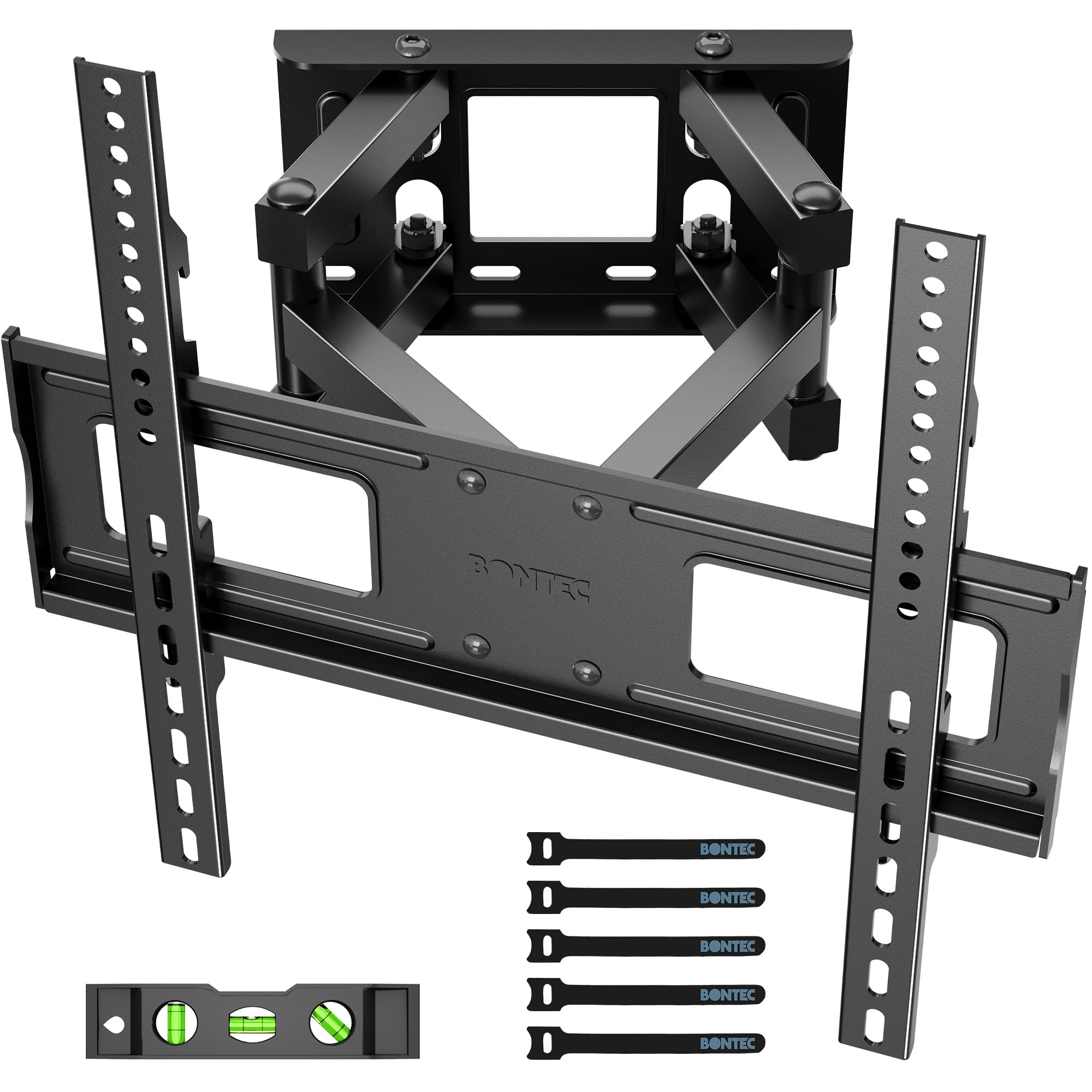 BONTEC Suporte de parede para TV para ecrãs planos e curvos de 23-70 polegadas, suporte de parede para TV inclinável e giratório, com braço duplo de movimento completo, MAX VESA 400x400mm