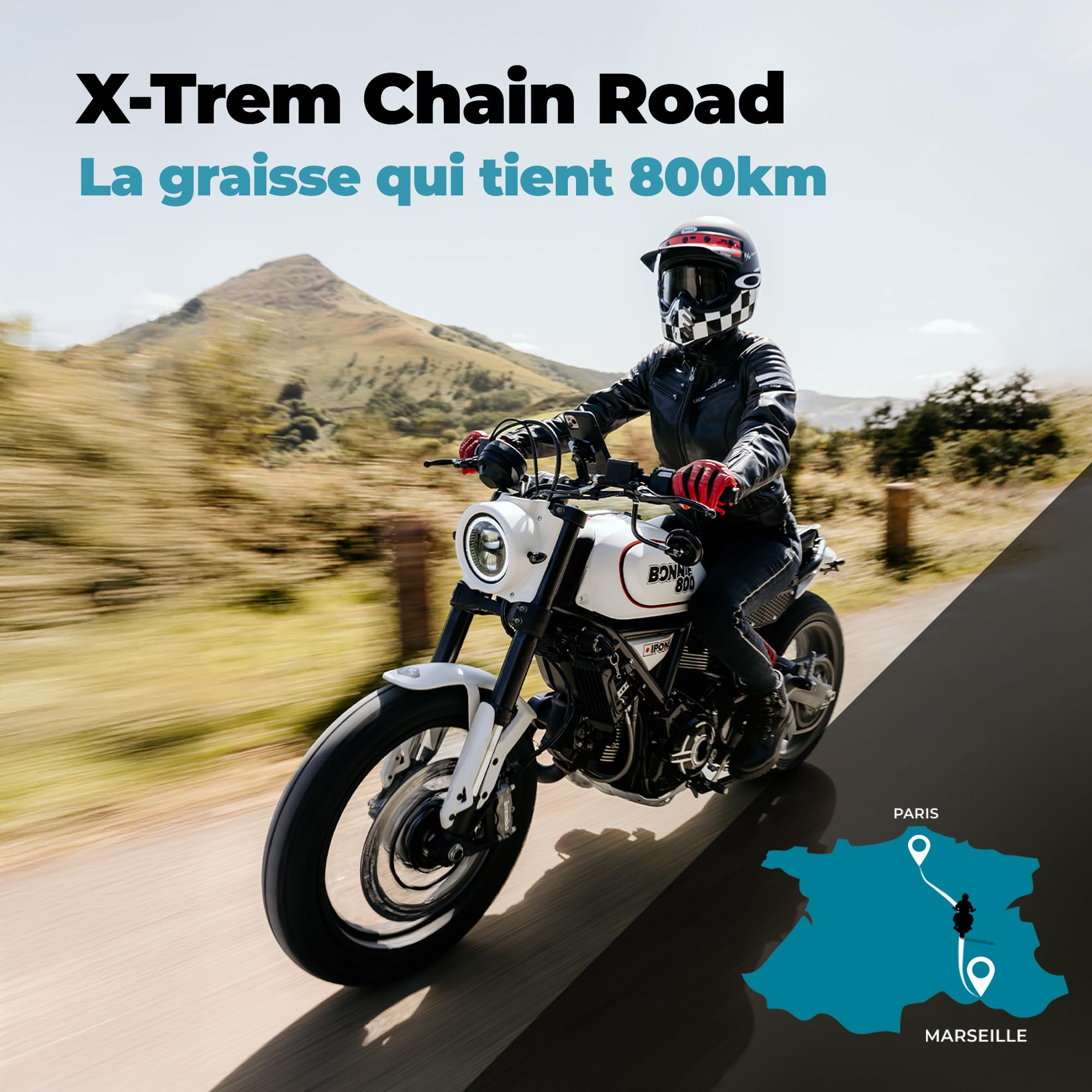 IPONE - Graxa para correntes de motos de estrada X-Trem Chain Road - Longa duração 800 km - Pulverização precisa sem salpicos - Spray com difusor multiposição 250 ml