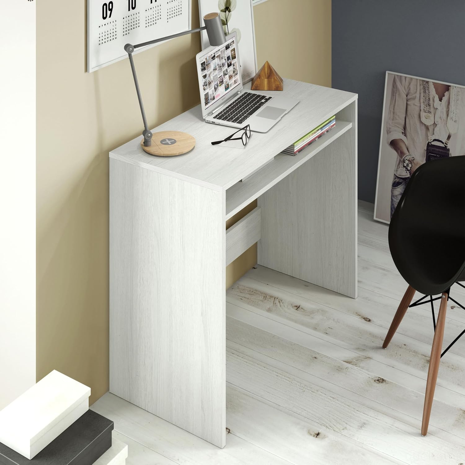 Habitdesign, Secretária, mesa de computador, acabamento em cor carvalho, medidas 79 x 79 x 43 cm de fundo