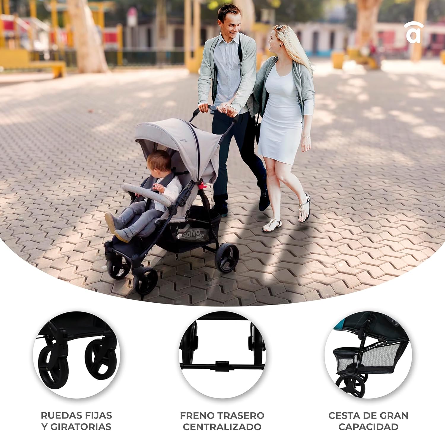Asalvo CÁDIZ Cadeira de passeio ultra-leve, reclinável, capapta SPF50, arnês de 5 pontos, de 6 meses a 17 kg, cor petróleo
