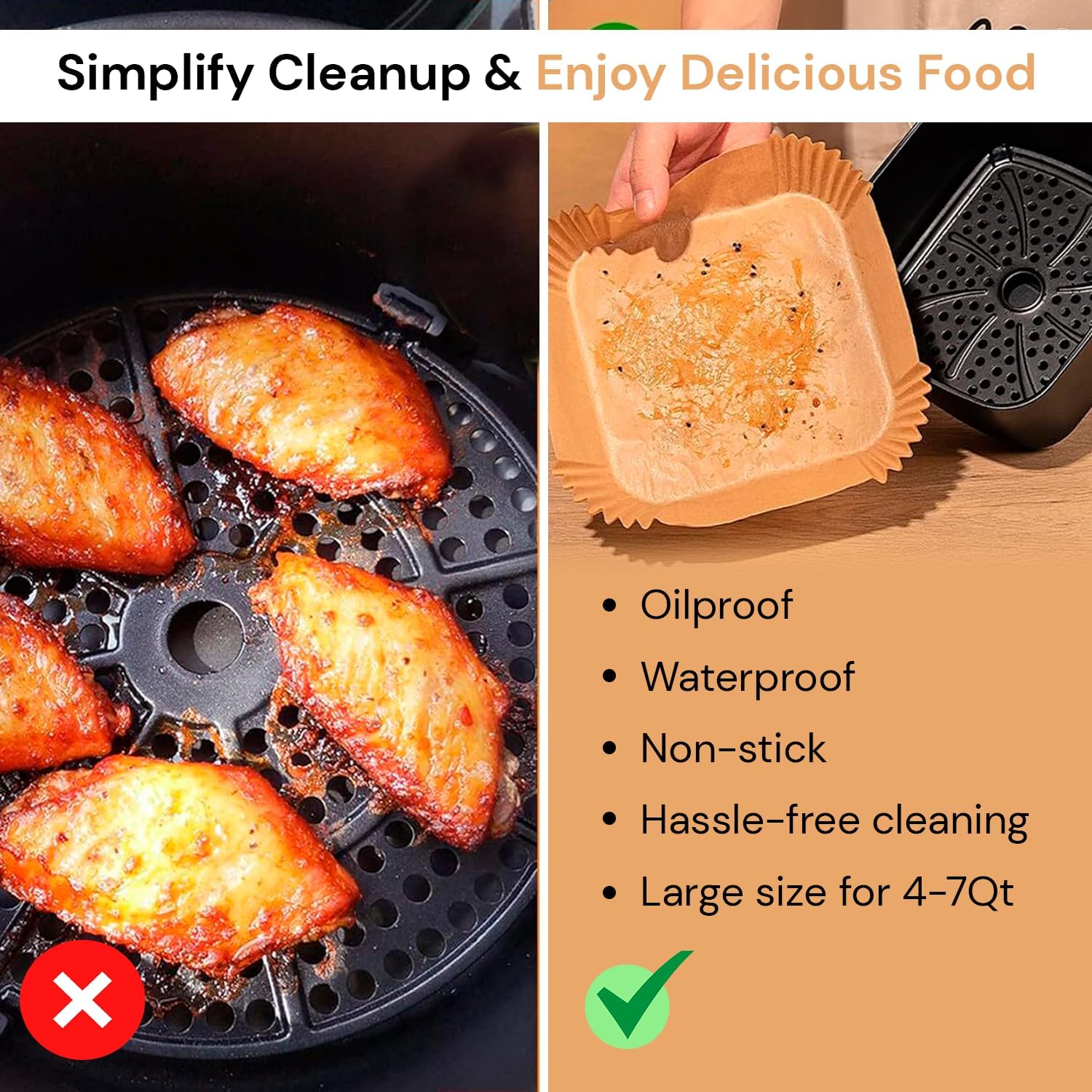 edihome, Papel de fritadeira de ar, Fryer Air, 100 unidades, 20-24 cm, BPA Free, descartável, para forno, acessórios para fritadeira sem óleo de 5 a 8 litros (20-24 cm, quadrado)