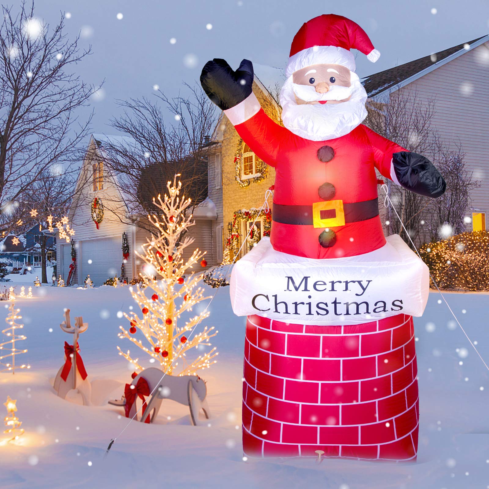 120 CM Muñeco de Nieve Inflable, Uten 4 Pies Inflable Muñeco de Navideño Nieve con Luz LED, IP44 Decoración Navideña Inflable Impermeable con Cuerda de Clavos Fija Apto para Interior y Exterior