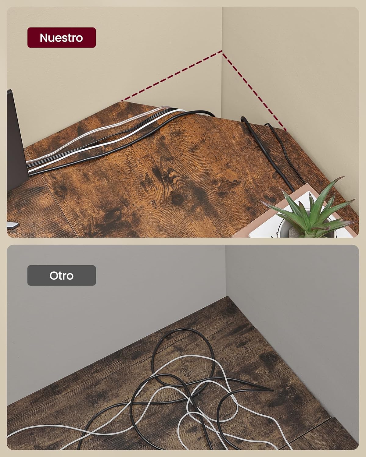 VASAGLE Secretária, mesa de computador em forma de L, 120 x 130 x 76 cm, esquina com 2 prateleiras, economiza espaço, para escritório casa, jogos, castanho rústico e preto tinta LWD123K01
