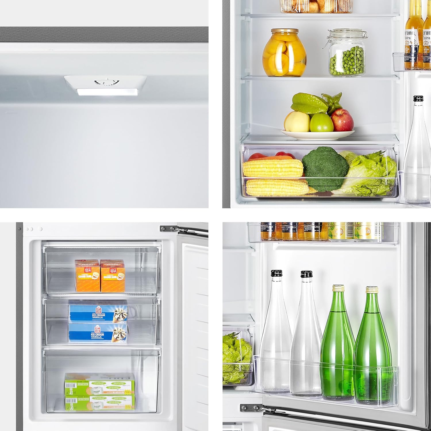 Hisense RB343D4CDE Frigorífico combinado cíclico, 269 l, classe E, largura 55 cm x altura 180 cm, porta reversível, abertura de portas de 90º, iluminação LED, gavetas frutas e legumes, grande