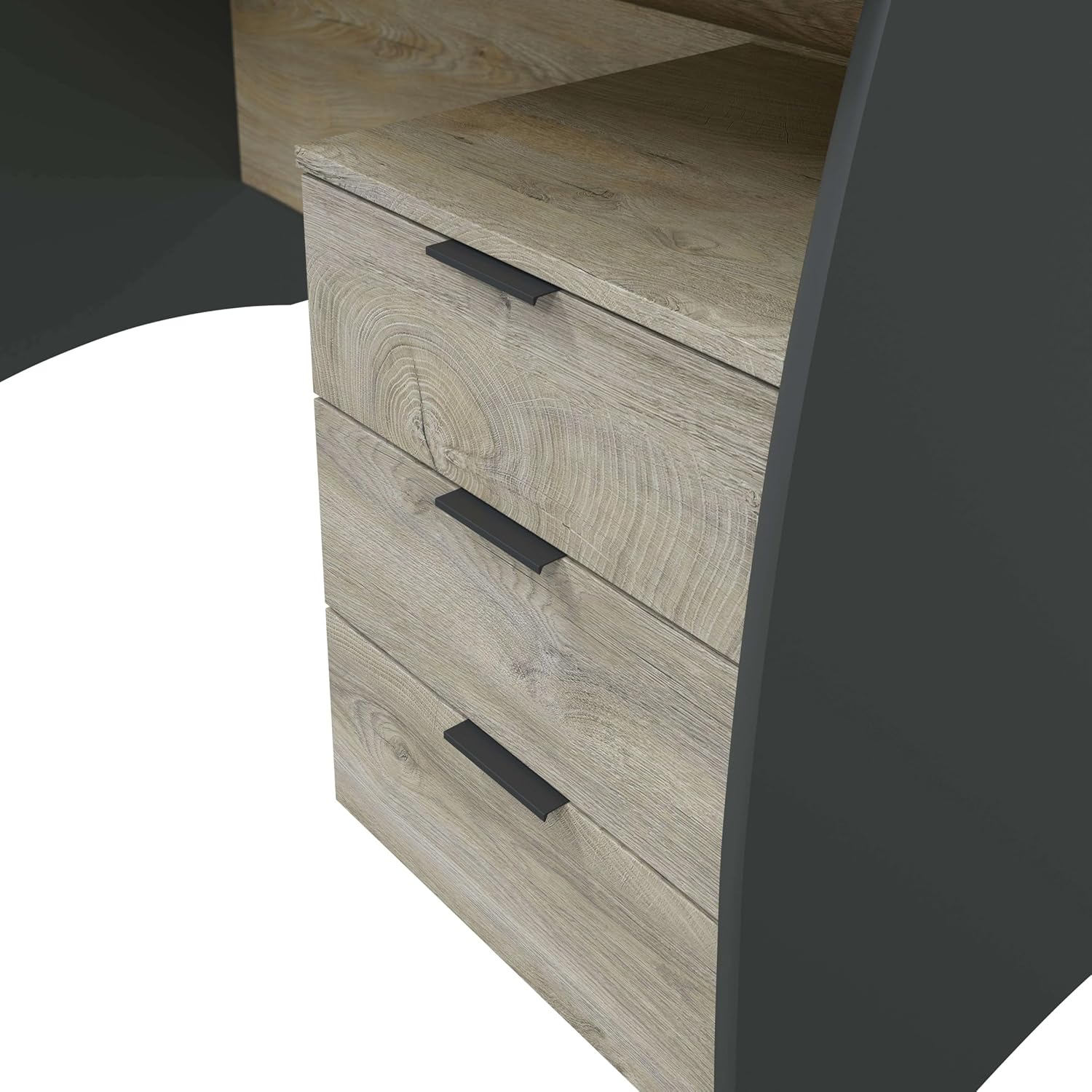 Habitdesign Mesa de escritório com 3 gavetas, mesa de escritório ou estúdio, modelo Stil, acabamento em cinzento antracite e carvalho Alasca, medidas: 136 cm (largura) x 67 cm (fundo) x 74 cm (altura)