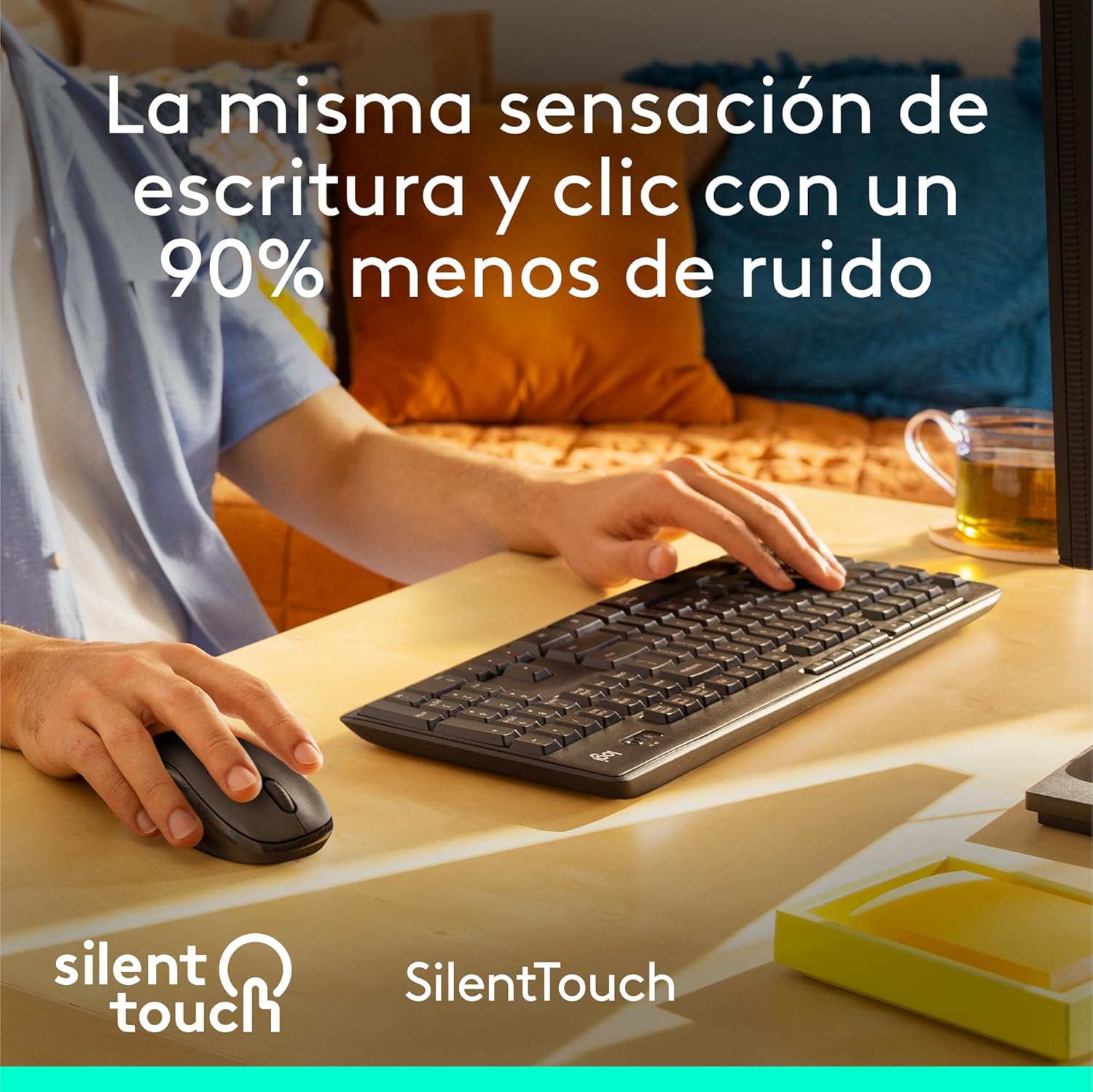 Logitech MK295 Silent Combinación de Teclado y Ratón Inalámbricos con SilentTouch, Seguimiento Óptico, Tecnología Inalámbrica sin Demoras, 90% Menos de Ruido, QWERTY Español, Negro