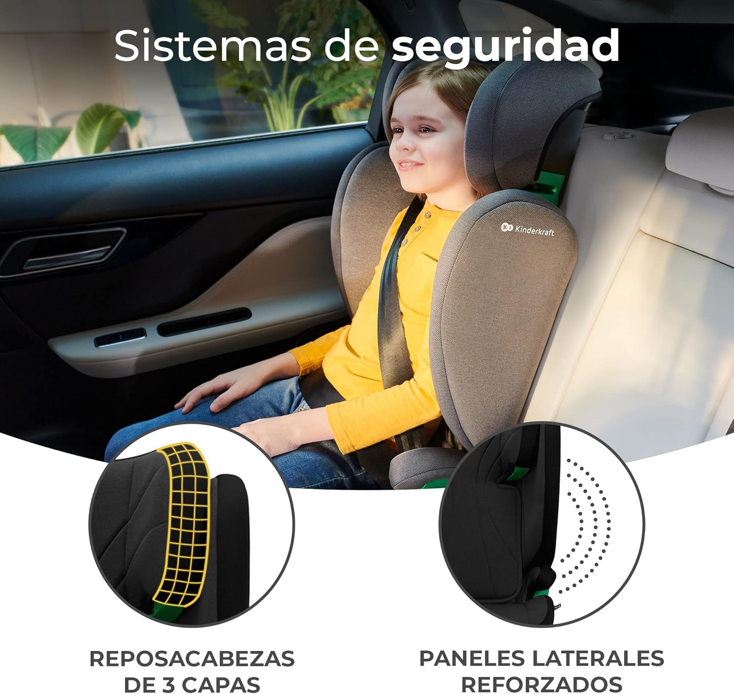 kk Kinderkraft JUNIOR FIX Cadeira carro Isofix, I-SIZE, cadeira carro para bebé e crianças, cinto, universal, grupo 2/3, de 15 a 36 kg, preto