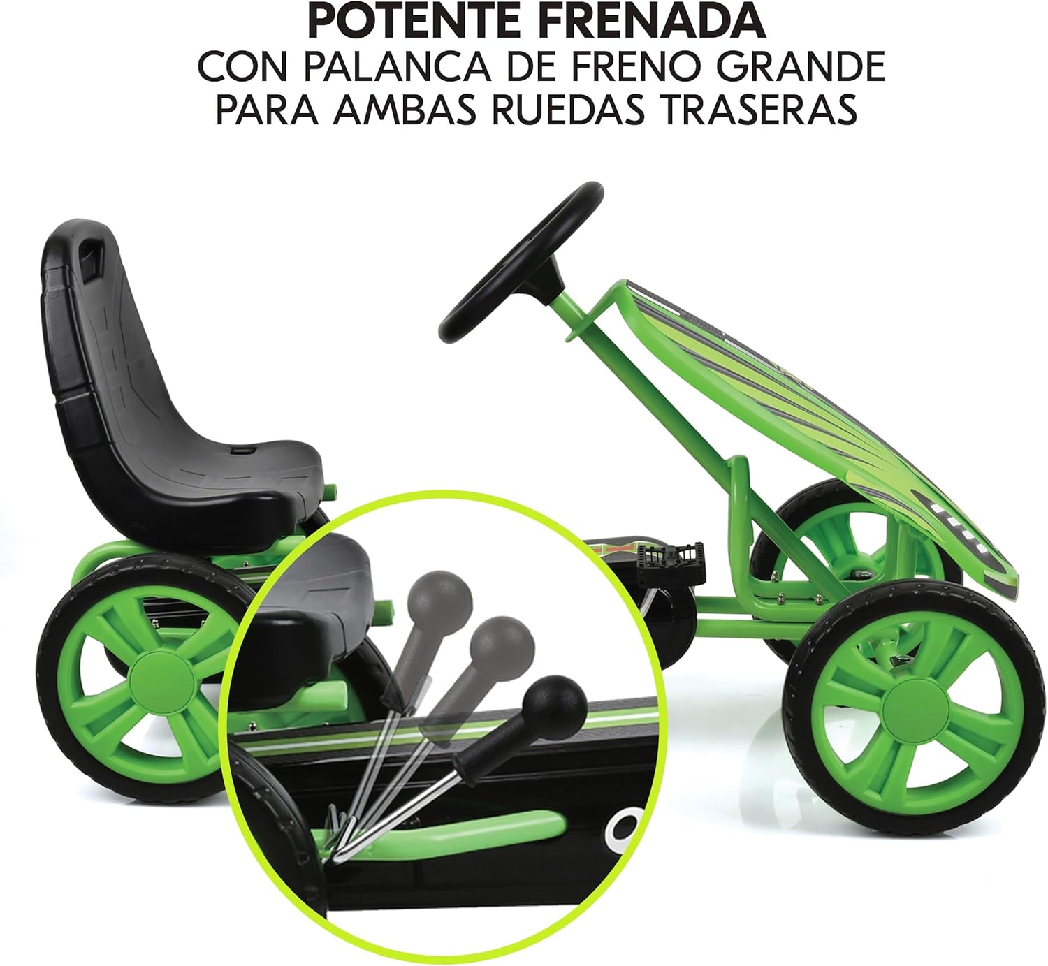 hauck Speedster Kart Pedais para crianças, Go Kart de 4 anos a 50 kg, travão de mão, assento ajustável em 3 posições, moldura de aço