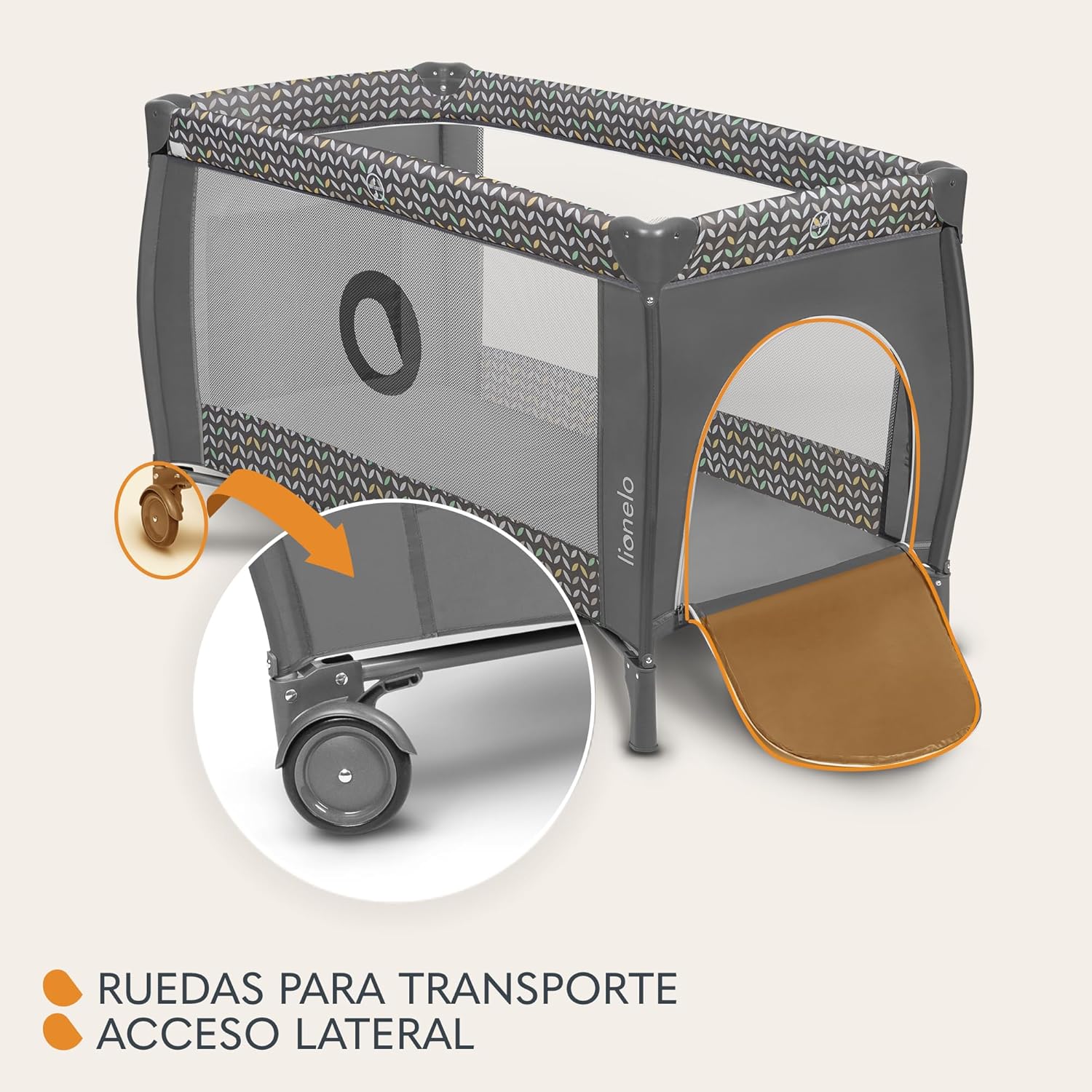 lionelo Sven Plus Berço de viagem para bebés 0-36 M para crianças até 15 kg função de trocador mosquiteira abertura lateral com fecho de correr ajuste de altura (cinzento)