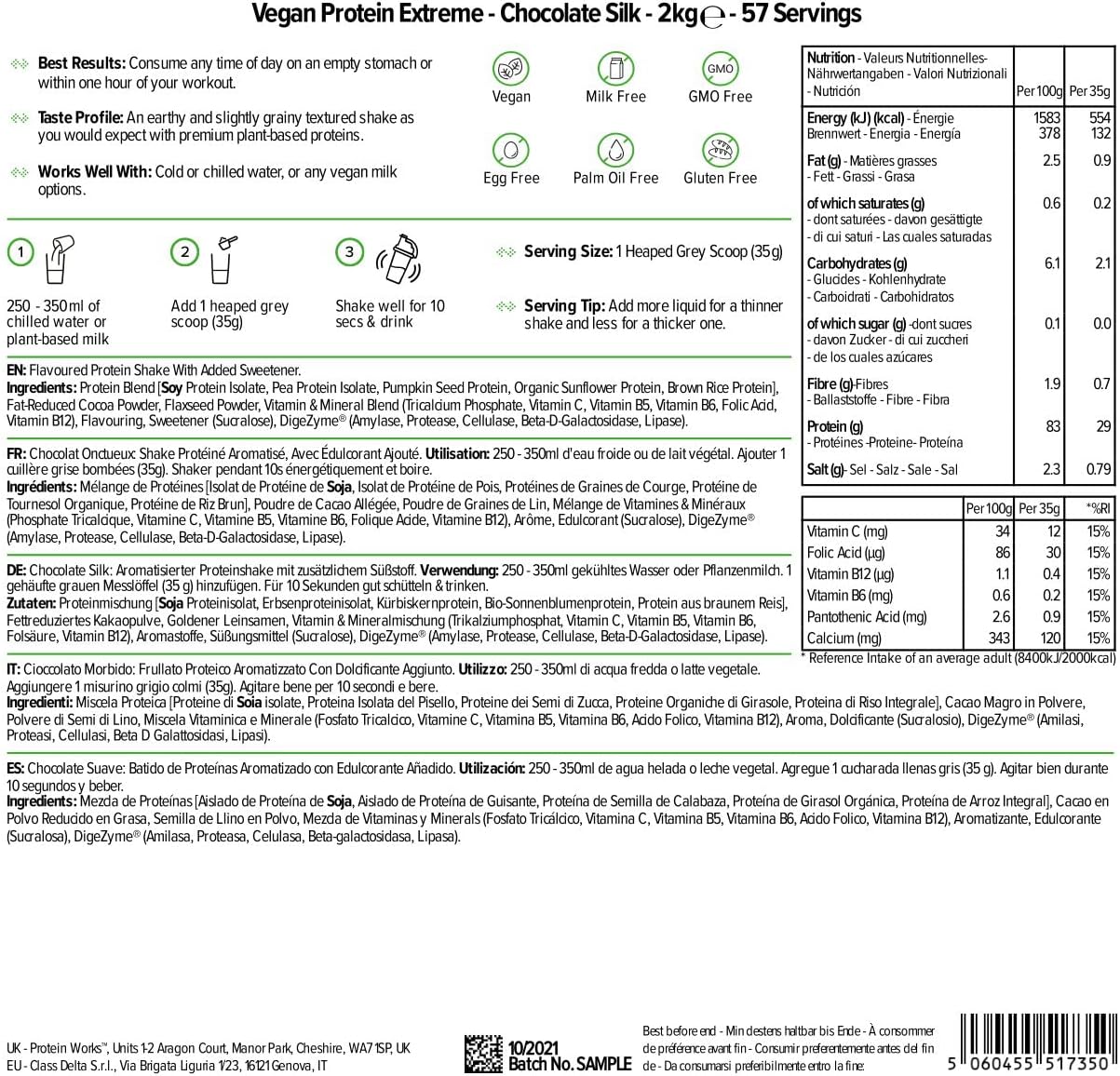 Protein Works - Proteína vegana extrema - 100% à base de plantas - mistura de 5 proteínas - proteína vegetal em pó - 57 liquidados, chocolate macio - 2 kg