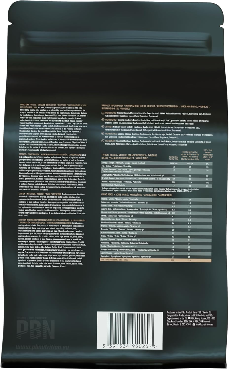 Premium Body Nutrition - Caseína micelar 1 kg (embalagem de 1), sabor chocolate