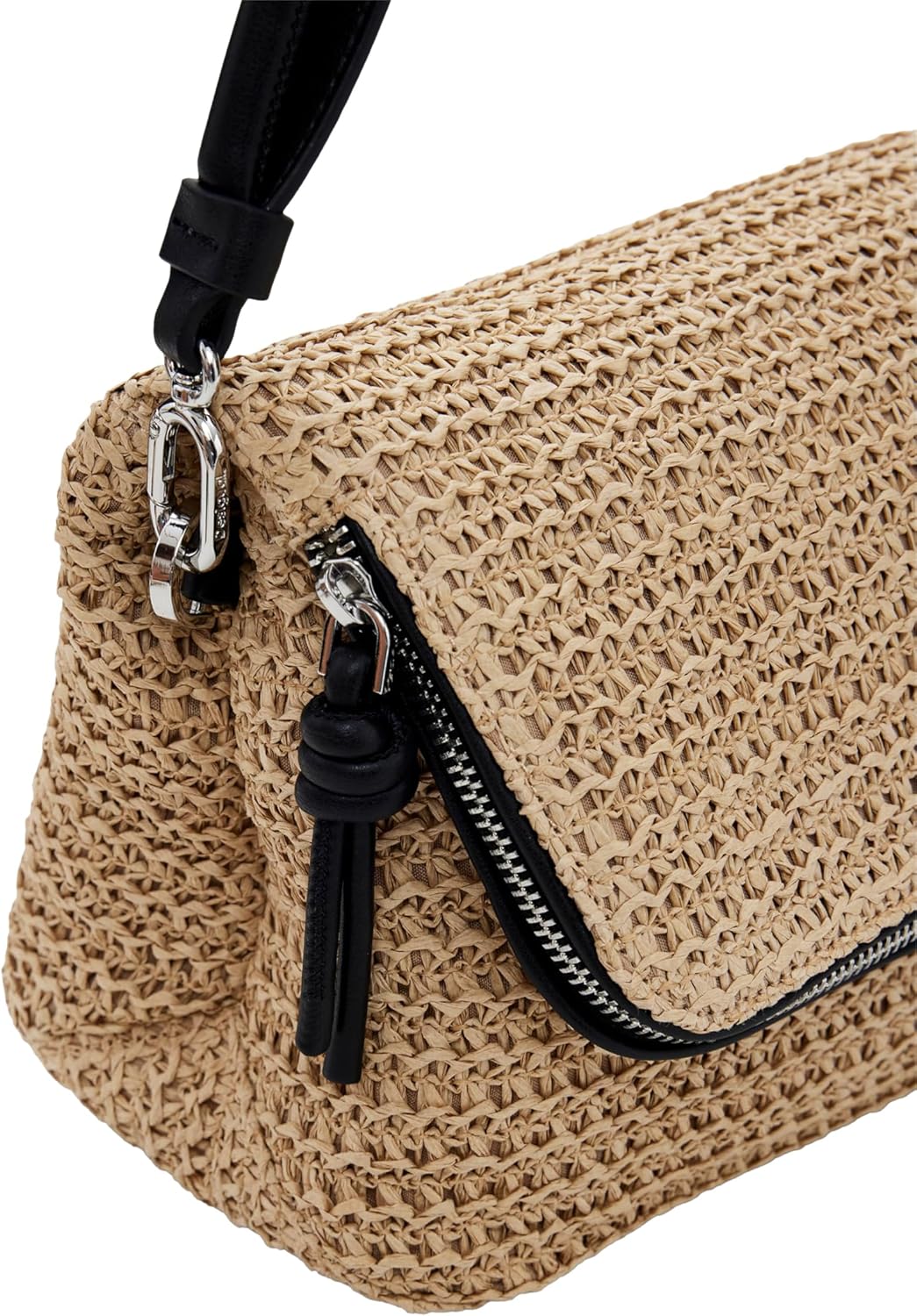 Desigual Logo Raffia Shoulder Bag Natural