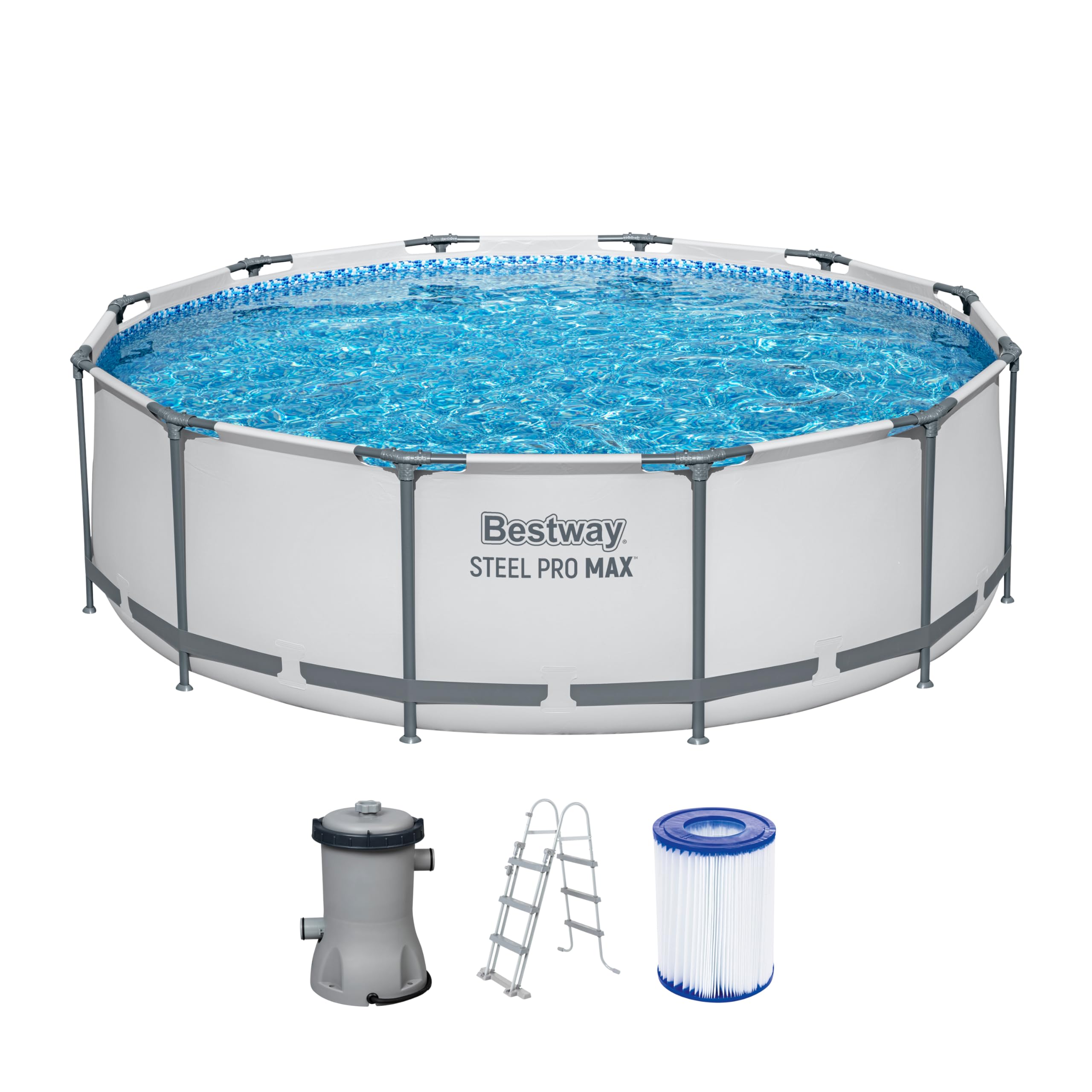 Bestway Steel Pro MAX Frame - Piscina Completa con Bomba de Filtro (diámetro 366 x 122 cm), Color Gris Claro