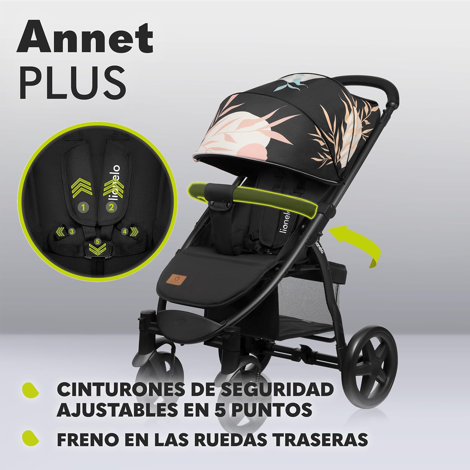 LIONELO Annet Cadeira de passagem para crianças até 22 kg 0-48 m ajuste do encosto até à posição horizontal capuz XXL dobrável fácil com janela mosquiteira (Lovin)
