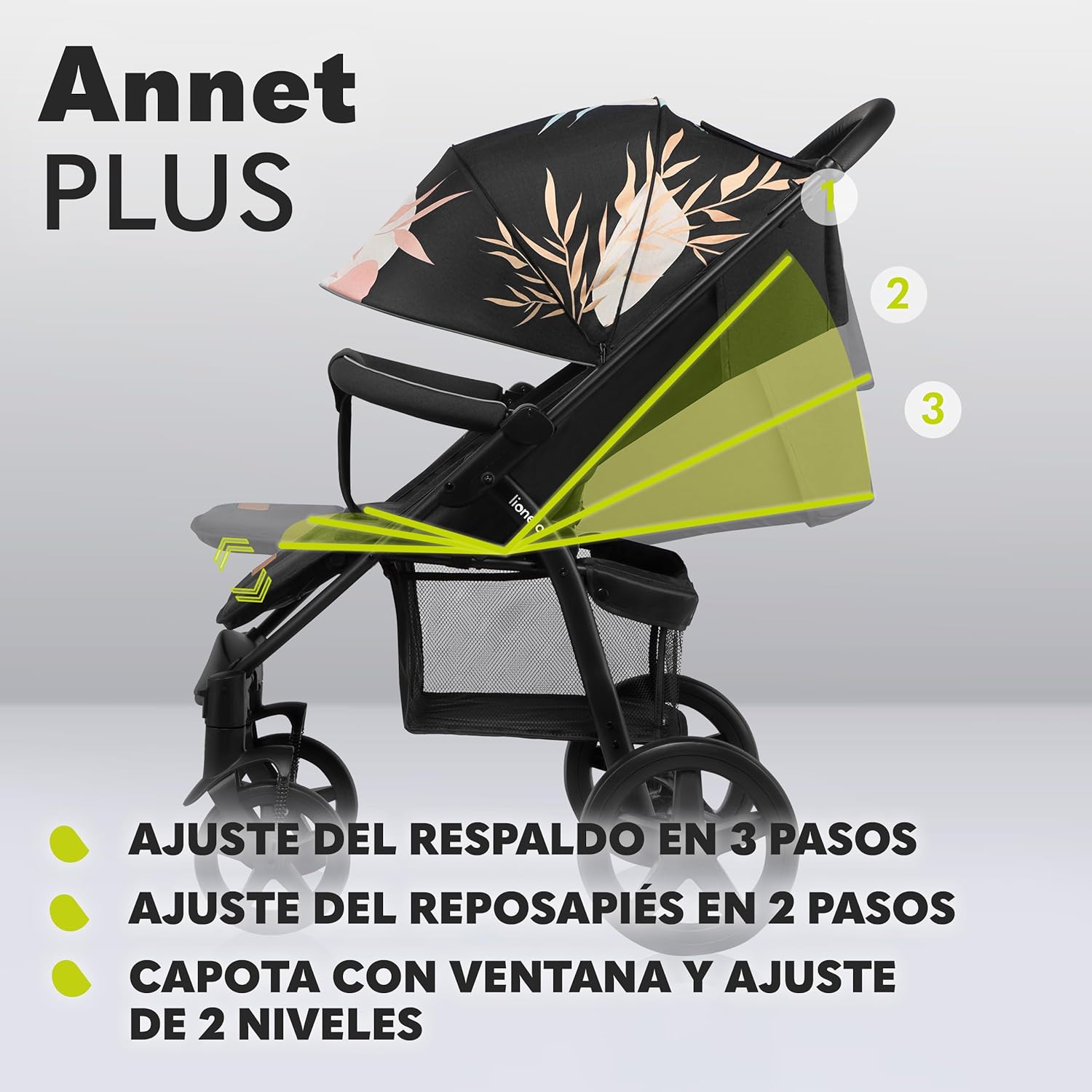 LIONELO Annet Cadeira de passagem para crianças até 22 kg 0-48 m ajuste do encosto até à posição horizontal capuz XXL dobrável fácil com janela mosquiteira (Lovin)