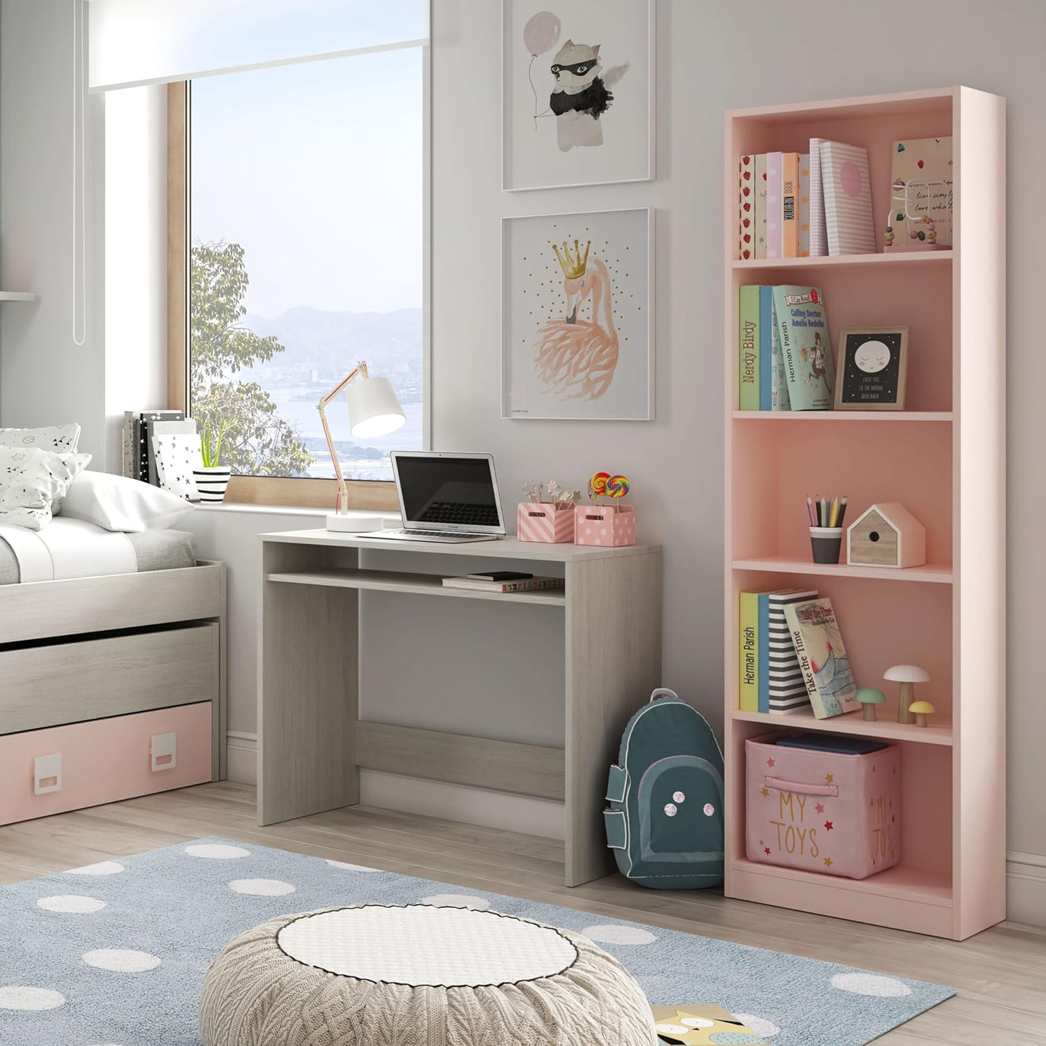 Habitdesign, Secretária, mesa de computador, acabamento em cor carvalho, medidas 79 x 79 x 43 cm de fundo