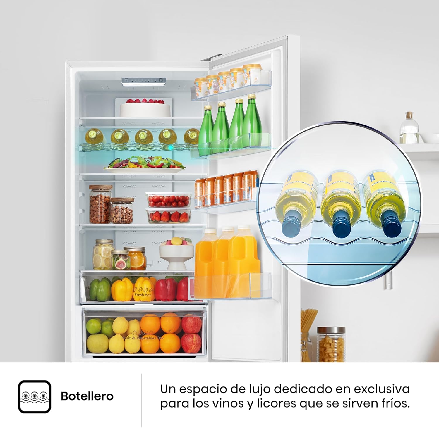 Hisense RB440N4BWE Frigorífico Combinado, classe E eficiente, capacidade de 336 l com 200 cm de altura, super freeze, garrafeiro, porta reversível, silencioso 39dB, cor branca