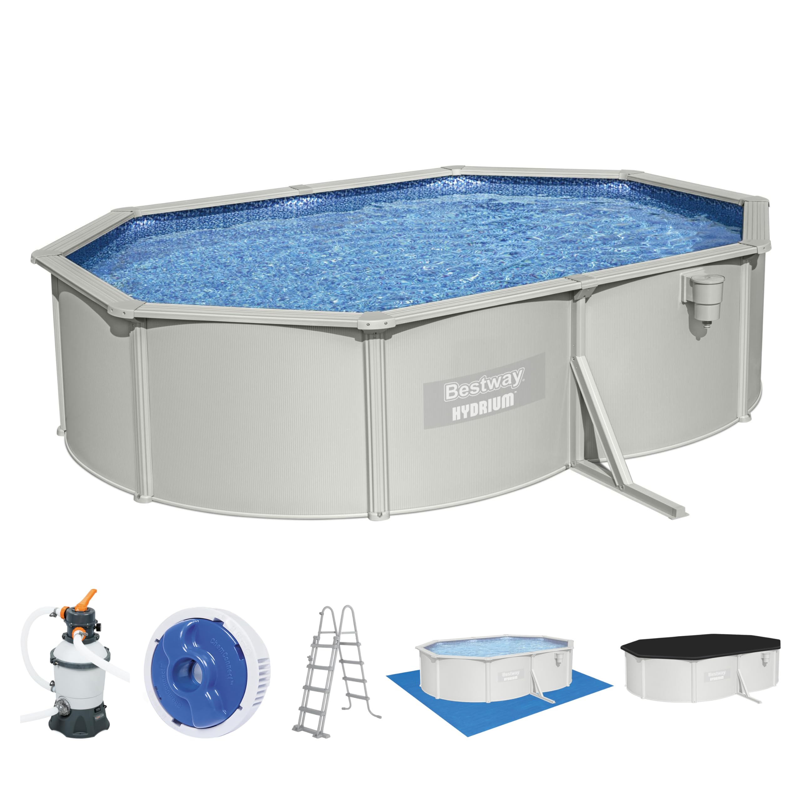Bestway Hydrium - Piscina de Pared de Acero con Filtro de Arena, diámetro de 300 x 120 cm, Gris, Redonda