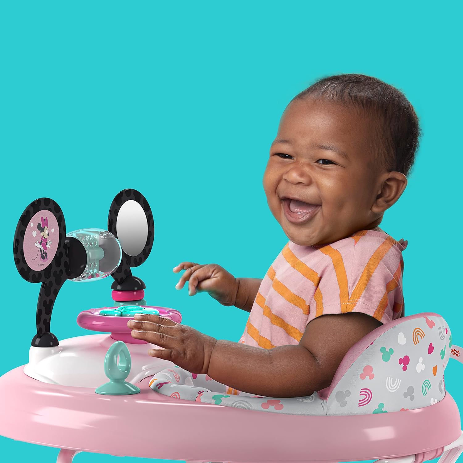 Bright Starts, Disney Baby Minnie Mouse, Tiny Trek, Forever Besties 2 em 1 andarilho com estação de jogos removível, luzes e músicas, altura ajustável, a partir dos 6 meses