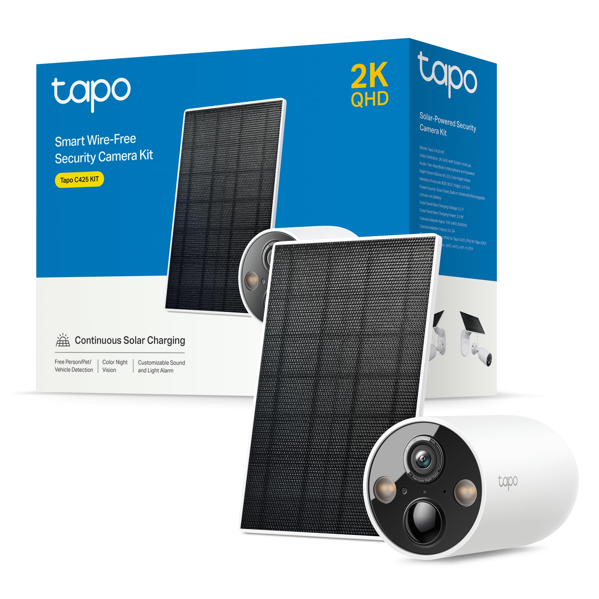 Tapo Camara Vigilancia WiFi Exterior,Cámara 2K 3MP sin batería,IP66 a Prueba de Agua y Polvo, hasta 30m Visión Nocturna, Detección de Movimiento & Alarma Instantánea,Admite Tarjeta SD de 128GB