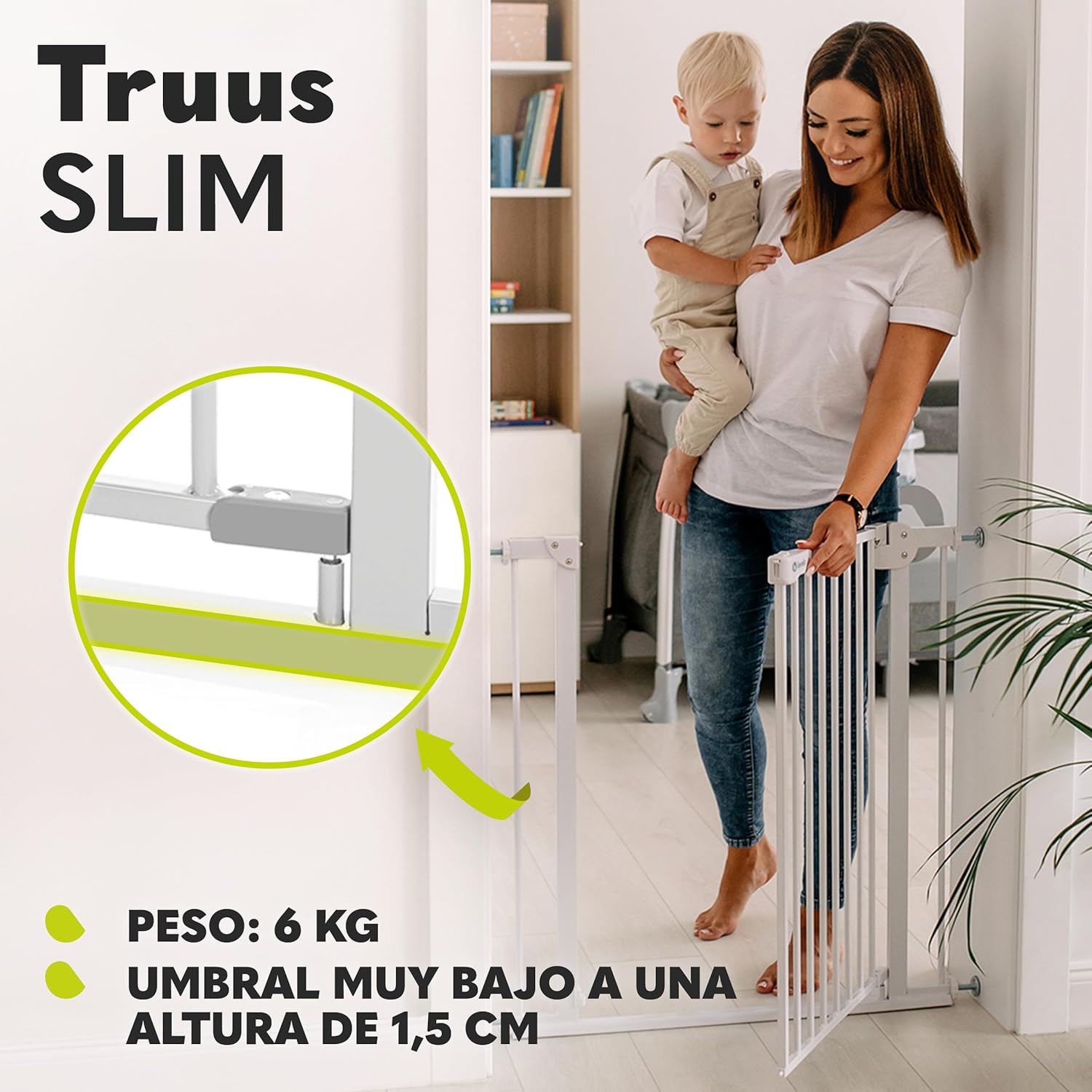 Lionelo Truus Slim Barreira de proteção 75 - 105 x 3 x 76,5 cm proteção dupla função AutoStop fecho automático fecho de fecho montagem simples cinzento