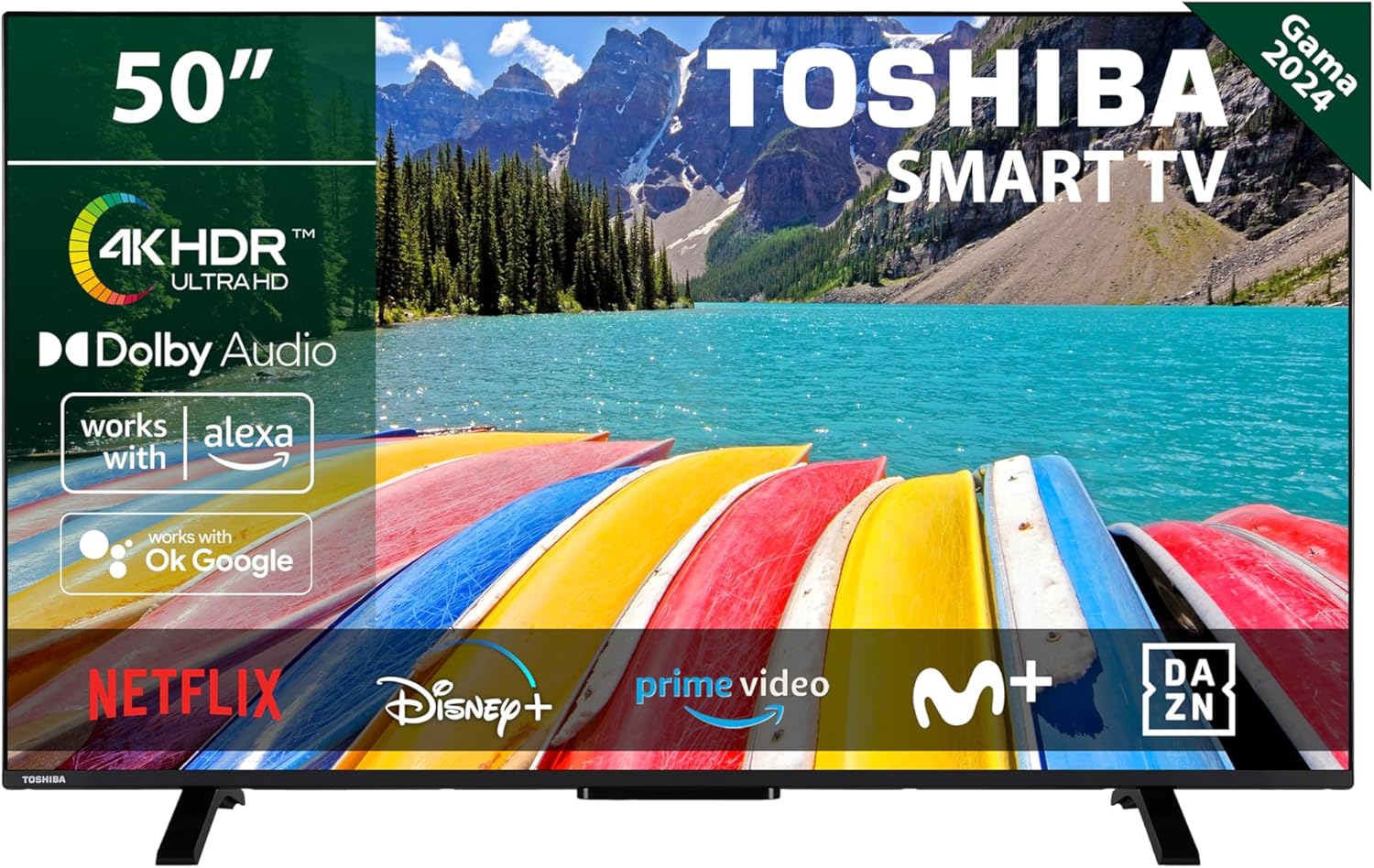 TOSHIBA 50UV2363DG Smart TV 4K UHD de 50", sin Marcos, con HDR10, Dolby Audio, Compatible con Asistente de Voz Alexa y Google